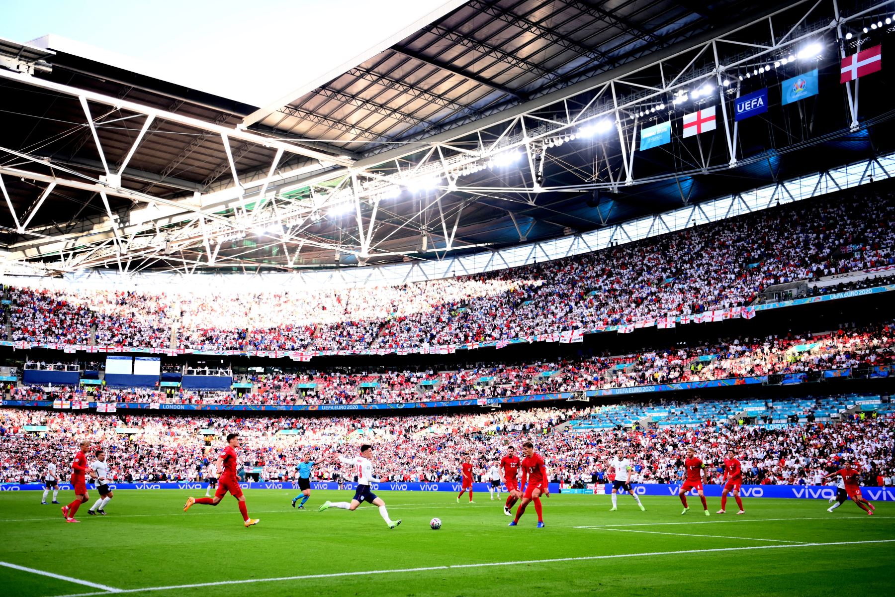 Semifinal de la UEFA EURO 2020 entre Inglaterra y Dinamarca en el estadio de Wembley en Londres. Foto: AFP