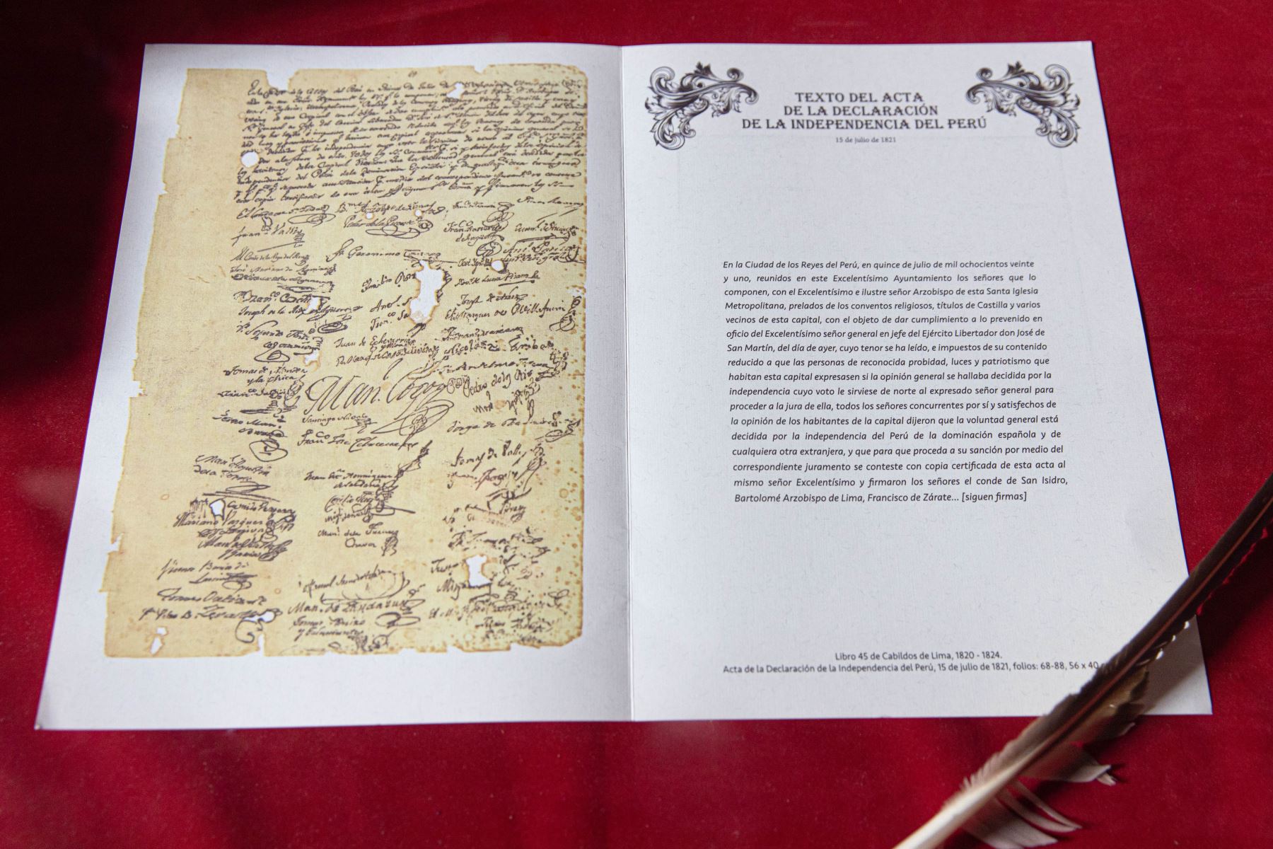 Texto del acta de la independencia del Perú. Foto: Municipalidad de Lima