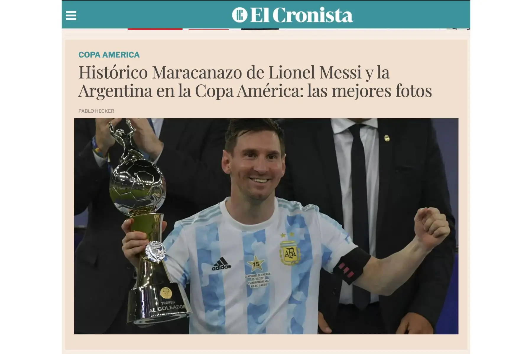Así informan los medios extranjeros sobre el campeón de la Copa América. Diario El Cronista de Argentina. Foto: ANDINA/Difusión