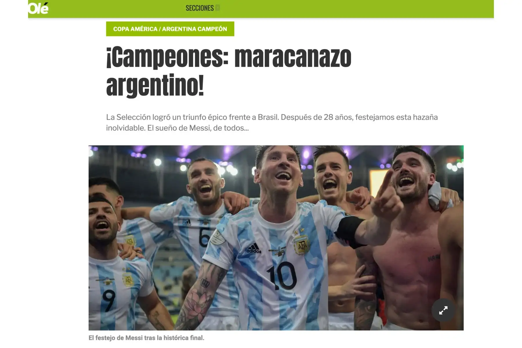 Así informan los medios extranjeros sobre el campeón de la Copa América. Diario Olé de Argentina. Foto: ANDINA/Difusión