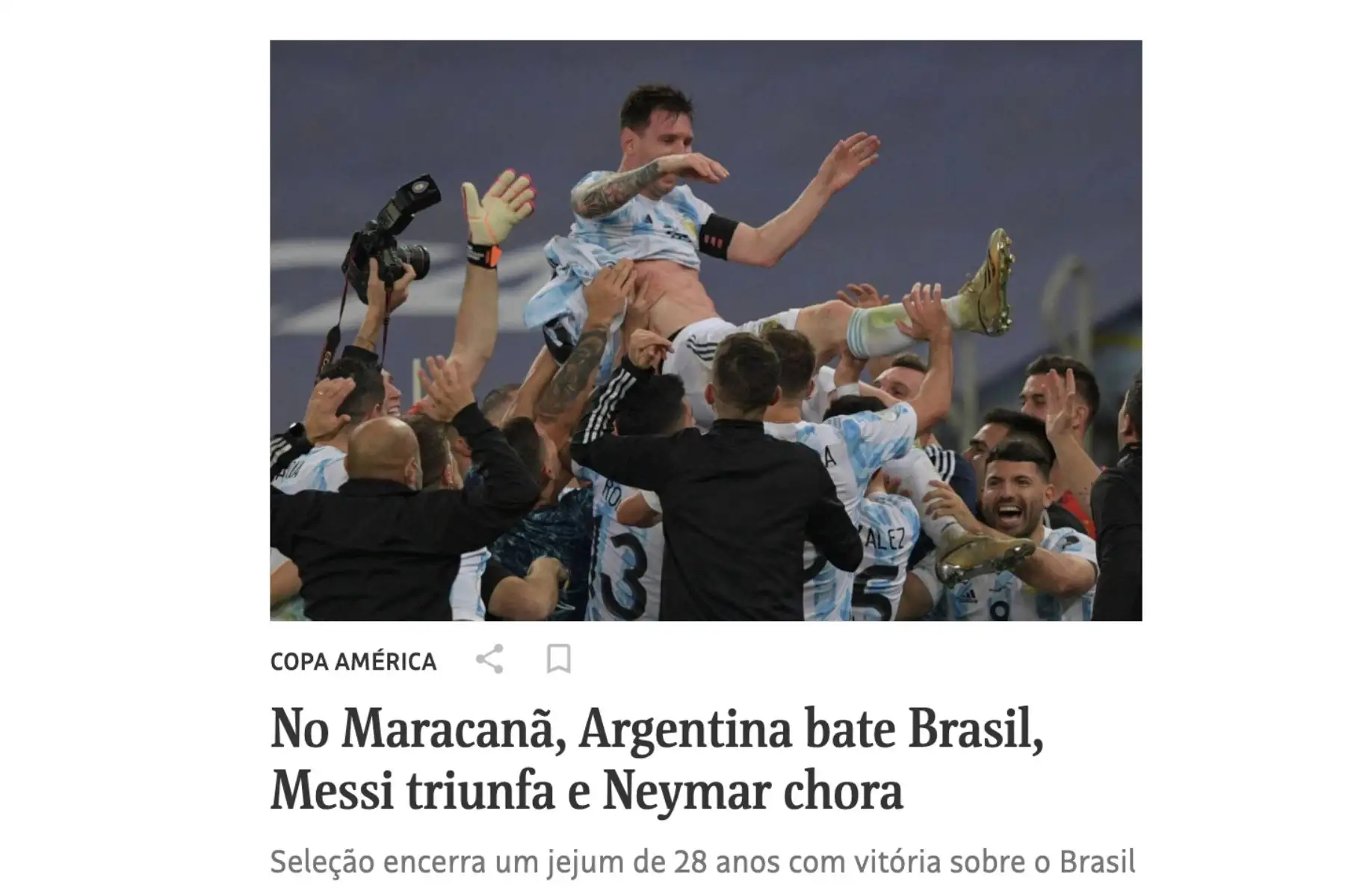 Así informan los medios extranjeros sobre el campeón de la Copa América. Diario Folha de S. Paulo de Brasil. Foto: ANDINA/Difusión
