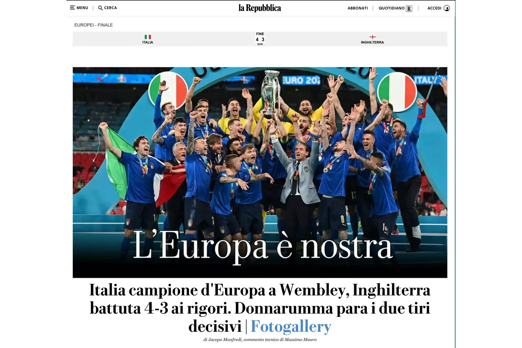 Así informan los medios de comunicación extranjeros sobre el campeonato europeo 2021. Italia ganó su segunda Eurocopa de su historia y lo celebra a lo grande. Foto: ANDINA/Captura TV.