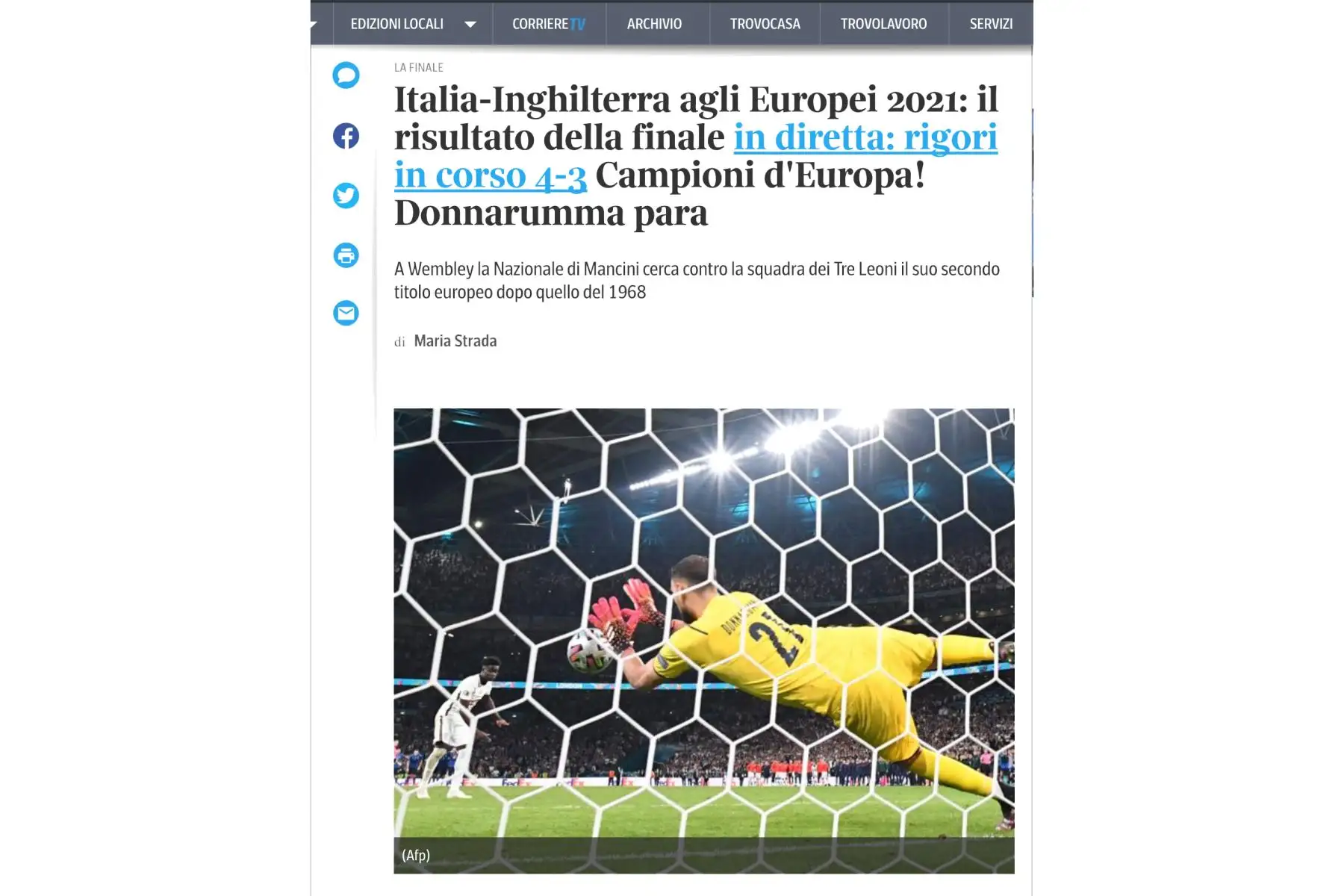 Así informan los medios de comunicación extranjeros sobre el campeonato europeo 2021. Italia ganó su segunda Eurocopa de su historia y lo celebra a lo grande. Foto: ANDINA/Captura TV.