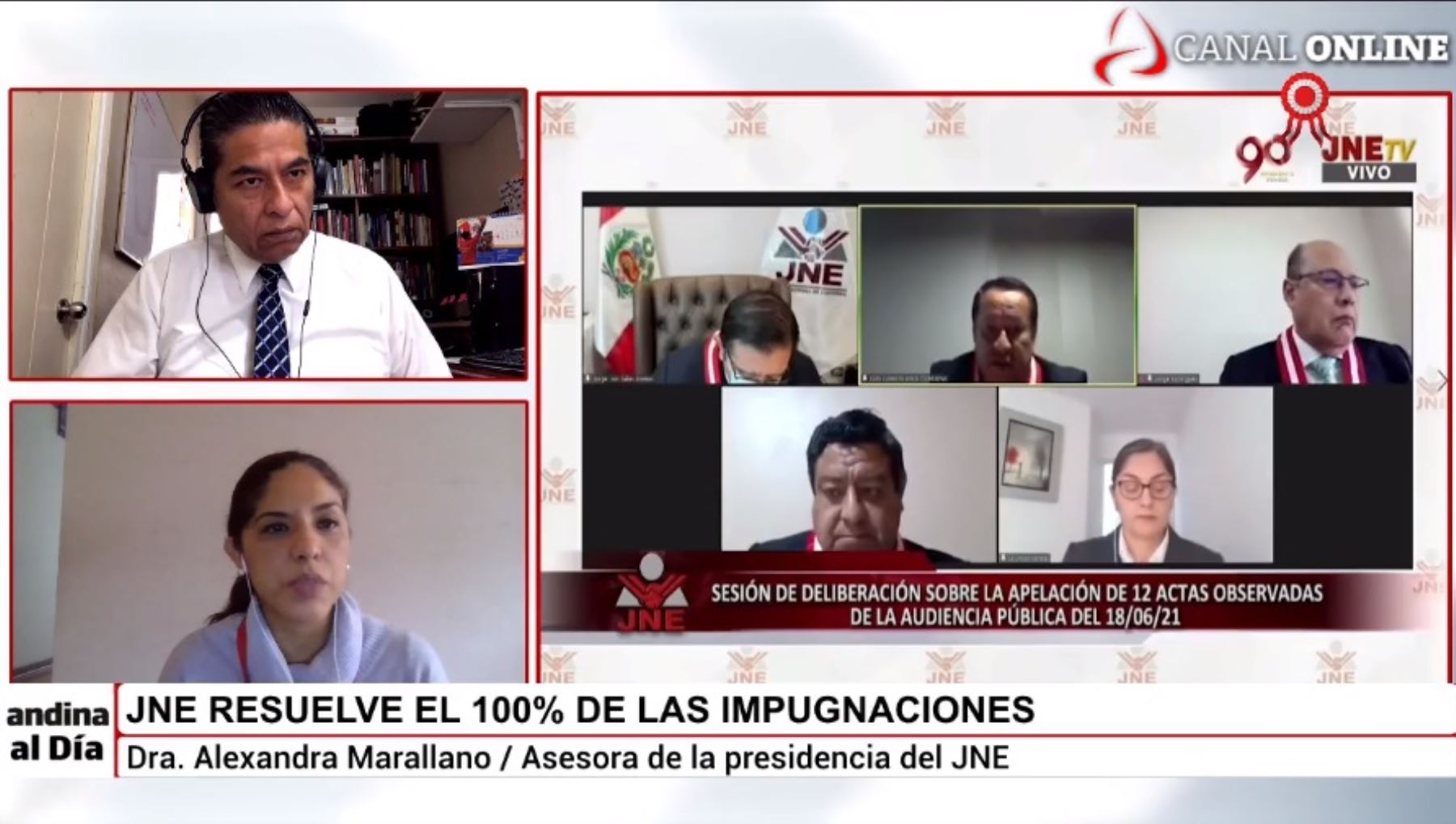 Alexandra Marallano, asesora de la presidencia del JNE, declara para Andina Canal Online.