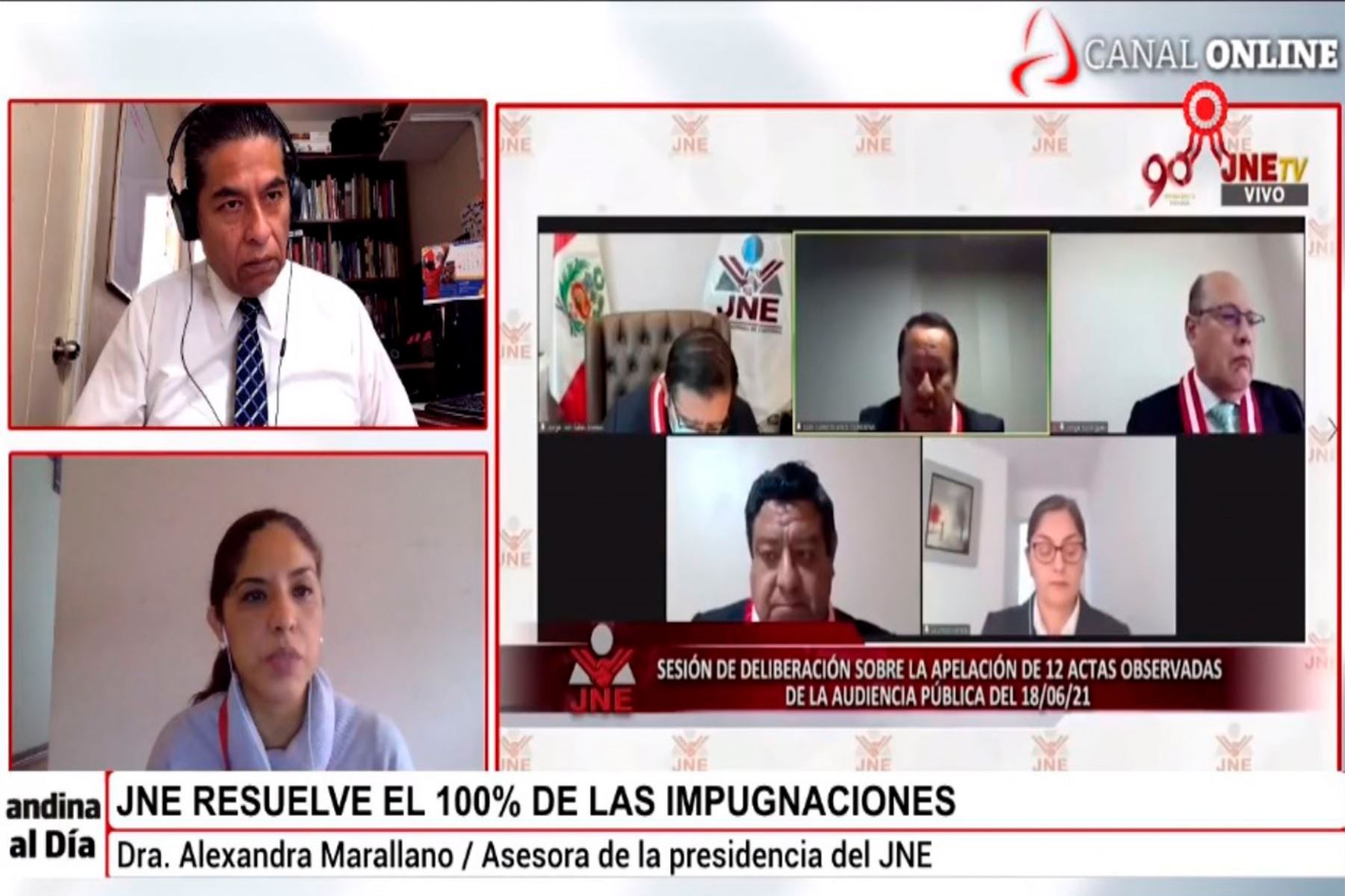 Alexandra Marallano, asesora de la presidencia del JNE, declara para Andina Canal Online.