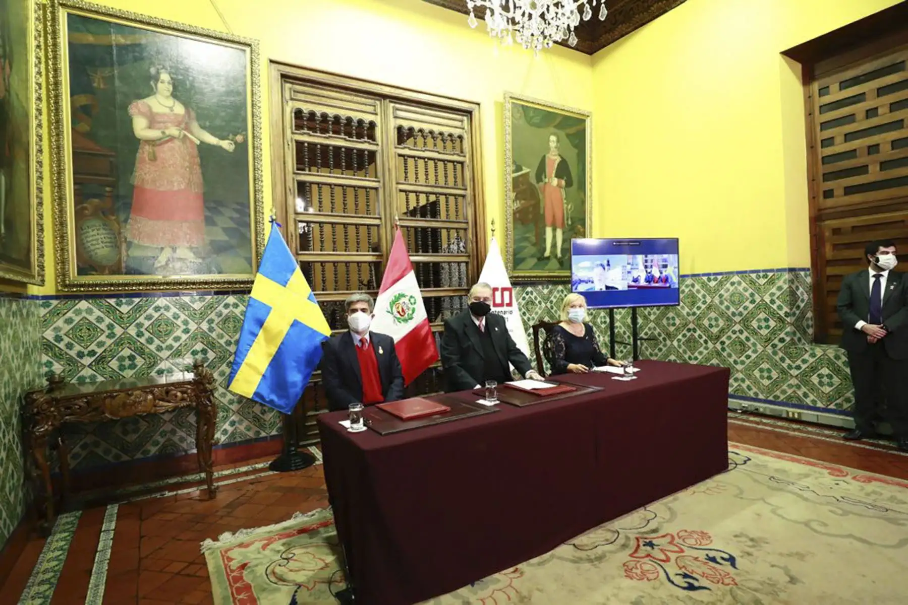 Participó el ministro de Cultura, Alejandro Neyra, el Embajador Allan Wagner Tizón, y contó además con la presencia del alcalde de la ciudad de Gotemburgo, Sr. Alex Josefson (vía virtual) y la encargada de negocios de la Embajada de Suecia en Perú, Ewa Sörenson. Foto: Difusión