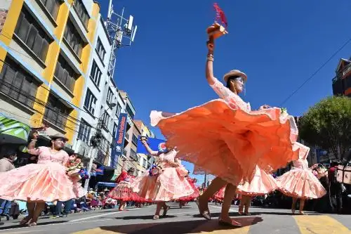 Previo a la crisis sanitaria que estalló en marzo de 2020, unos 60 conjuntos de danzas nacionales desfilaban a lo largo del día. Foto: AFP