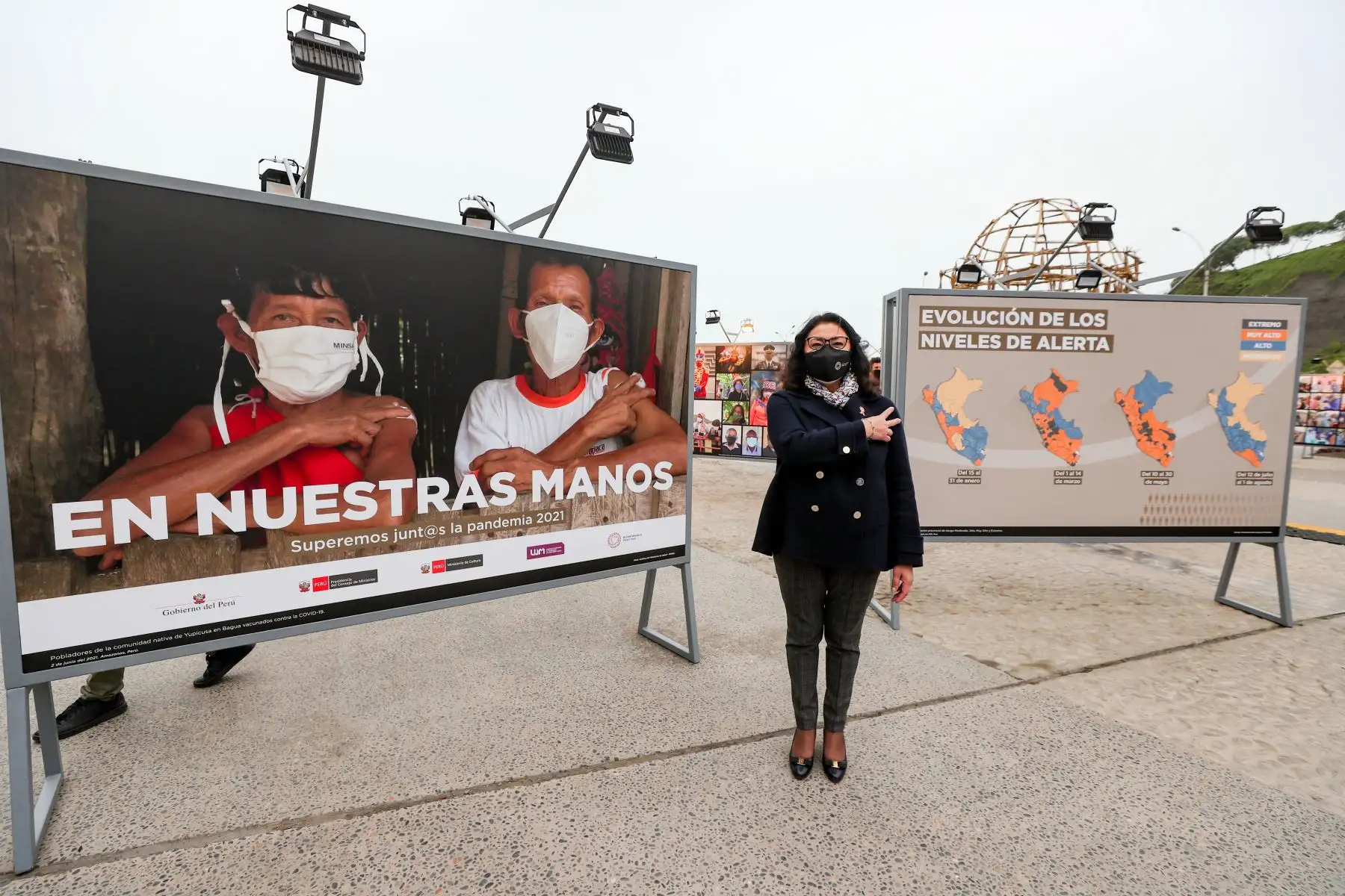 Presidenta del Consejo de Ministros , Violeta Bermúdez y ministros de Estado participan en  muestra fotográfica organizada por la PCM que abarca pilares de prevención, atención y vacunación en lucha contra el covid-19. 
Foto: PCM