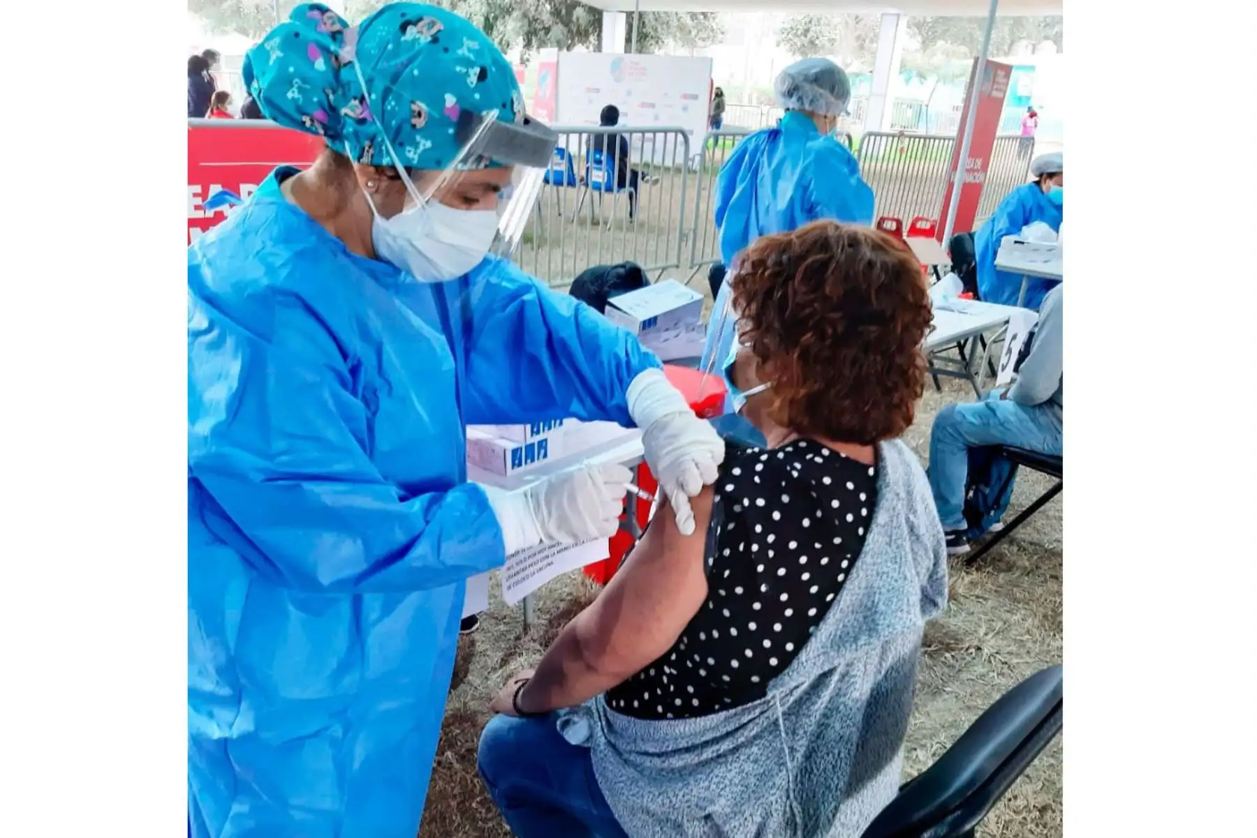 Ministerio de Salud sigue impulsando la vacunación contra la covid-19 en  el Parque Zonal Sinchi Roca en Comas, las brigadas atienden a las personas de 45 años a más. Foto: Minsa