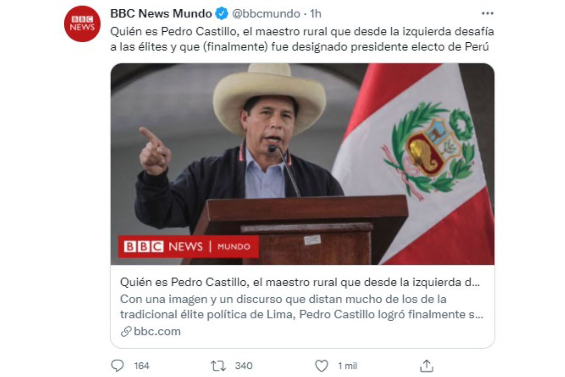 En portada BBC News Mundo. Diarios del mundo, informan sobre la proclamación del presidente electo Pedro Castillo.
Foto: Captura TV