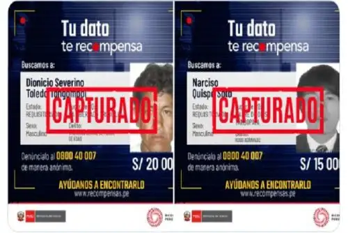 Ambos sujetos estaban incluidos en el Programa de Recompensas del Ministerio del Interior (Mininter).
