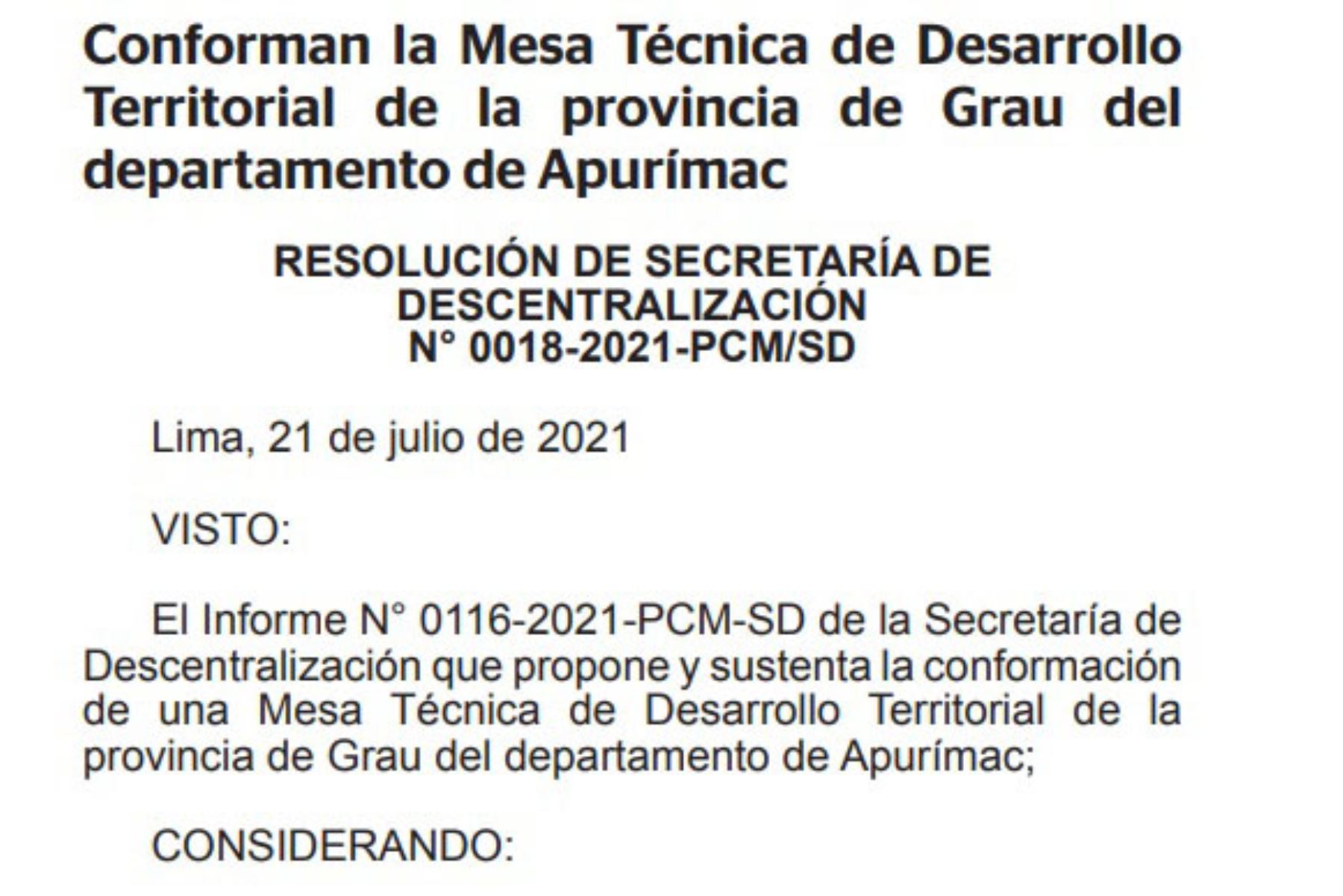 Crean Mesas Técnicas de Desarrollo Territorial en provincias Grau-Apurímac y Carabaya-Puno