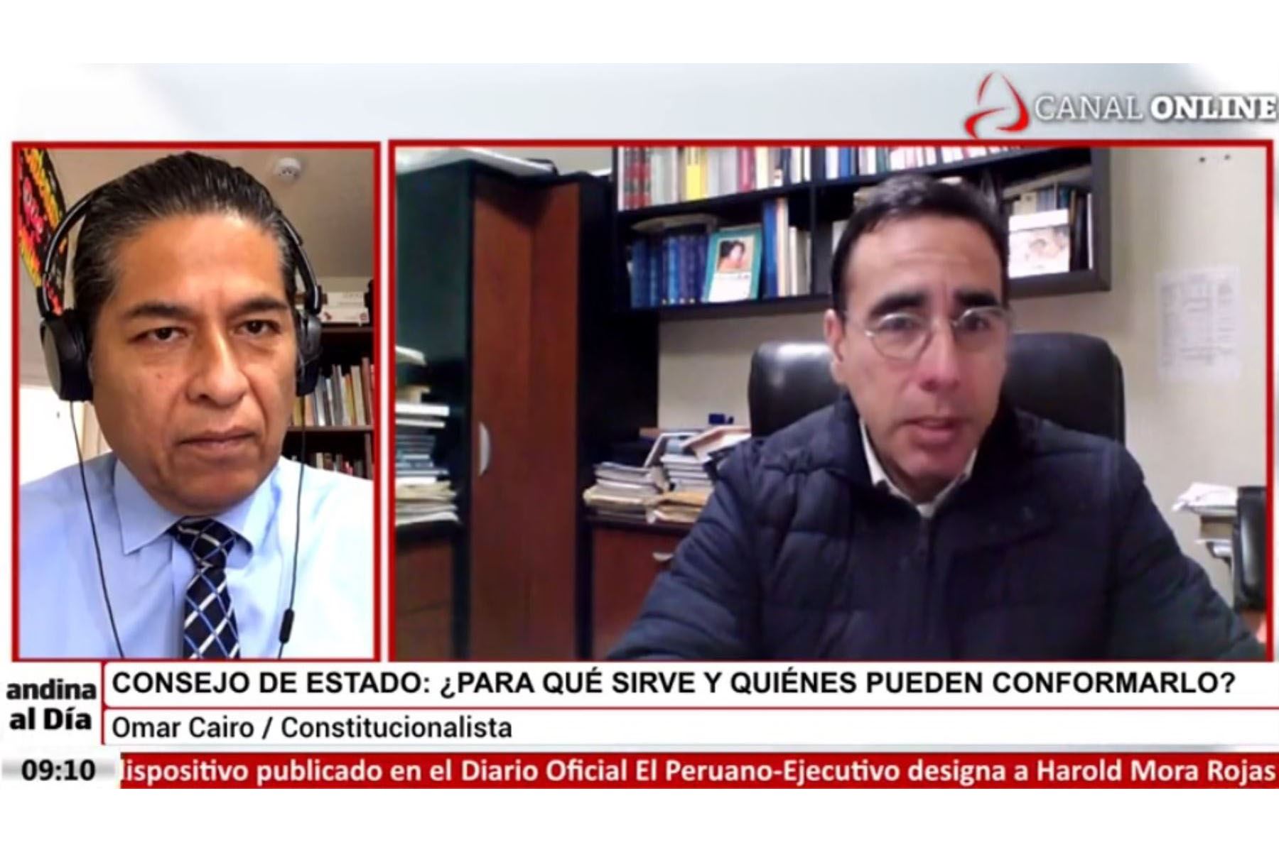 Constitucionalista Omar Cairo entrevistado en el programa Andina al Día.