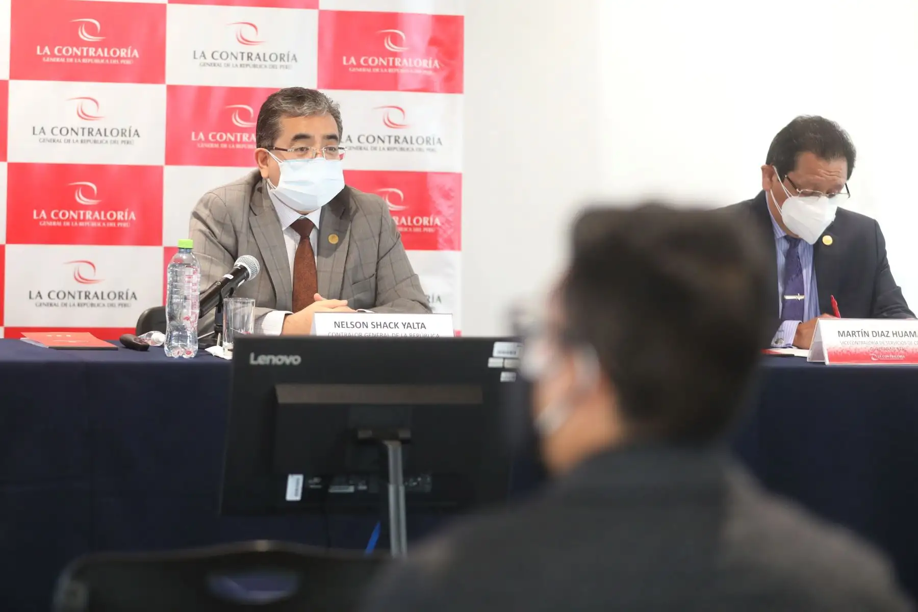 Conferencia de prensa del contralor Nelson Shack donde presenta informe de los principales resultados del control gubernamental ejecutado durante el segundo trimestre de 2021.
Foto: ANDINA/Andrés Valle
