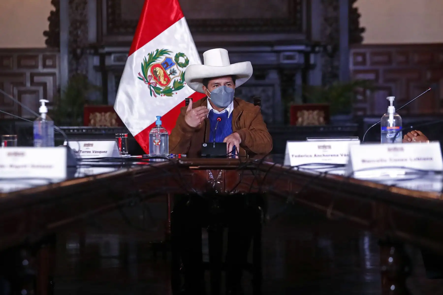 El presidente Pedro Castillo se reunió esta mañana con directivos de los medios de comunicación en Palacio de Gobierno. Foto: Presidencia