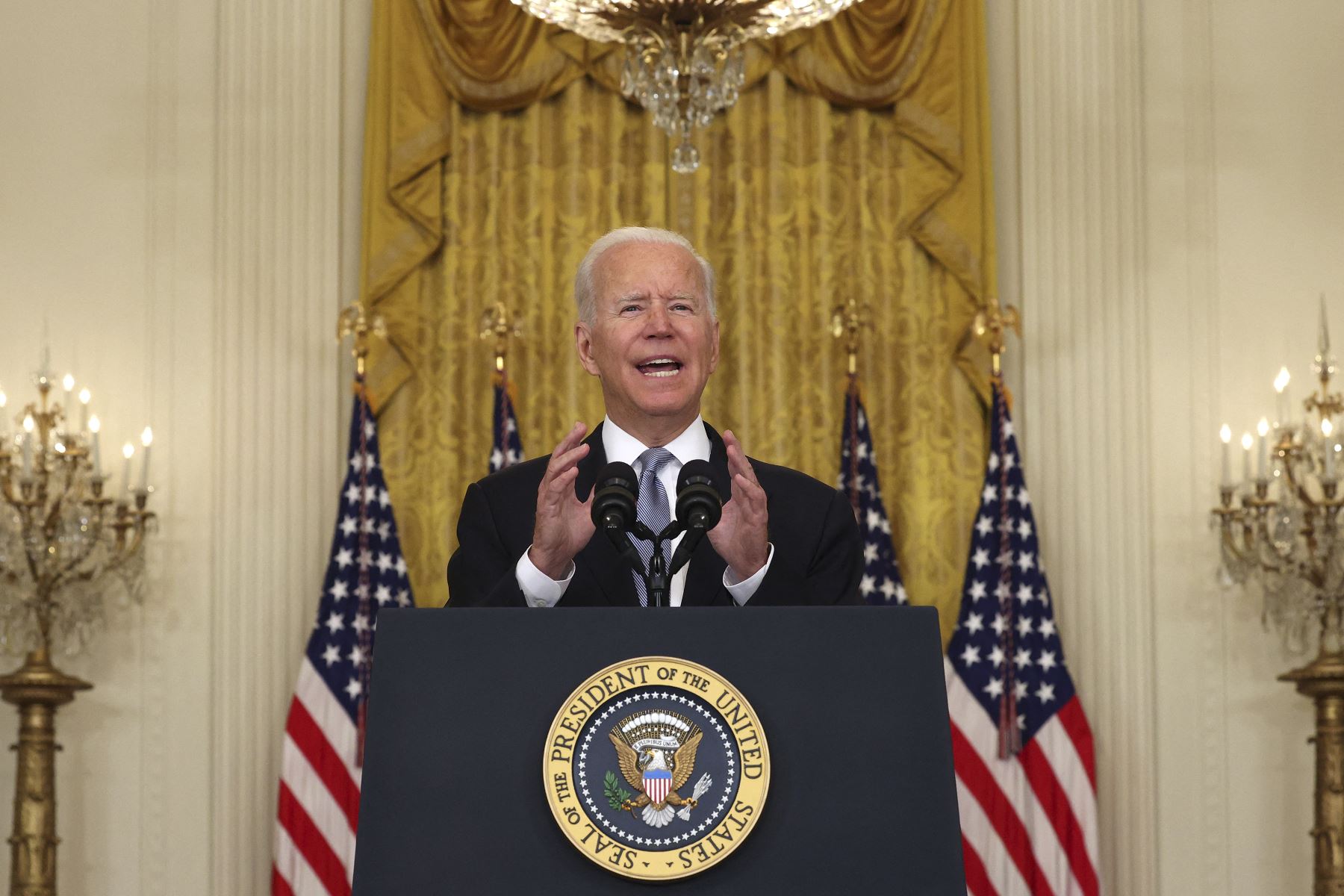 El presidente de Estados Unidos, Joe Biden, declara desde Washington sobre la crisis en Afganistán. Foto: AFP