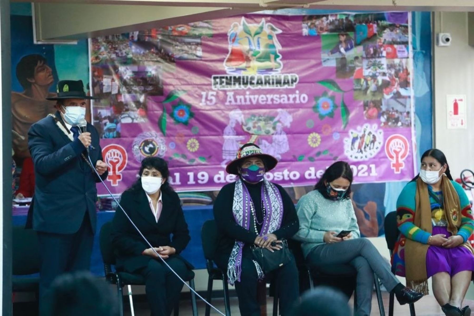 El ministro de Cultura, Ciro Gálvez, dirige mensaje por el aniversario de la Fenmucarinap. En la actividad participaron también la Primera Dama de la Nación, Lilia Paredes, y la ministra de la Mujer y Poblaciones Vulnerables, Anahí Durand.