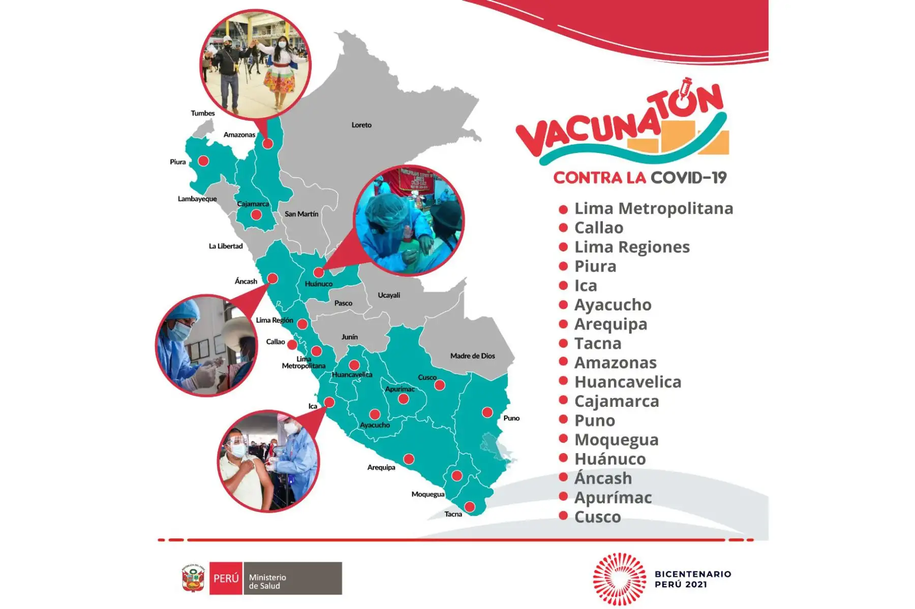 De forma exitosa, Ica, Puno y Huancavelica iniciaron Vacunatón contra el covid-19. Foto: Minsa.