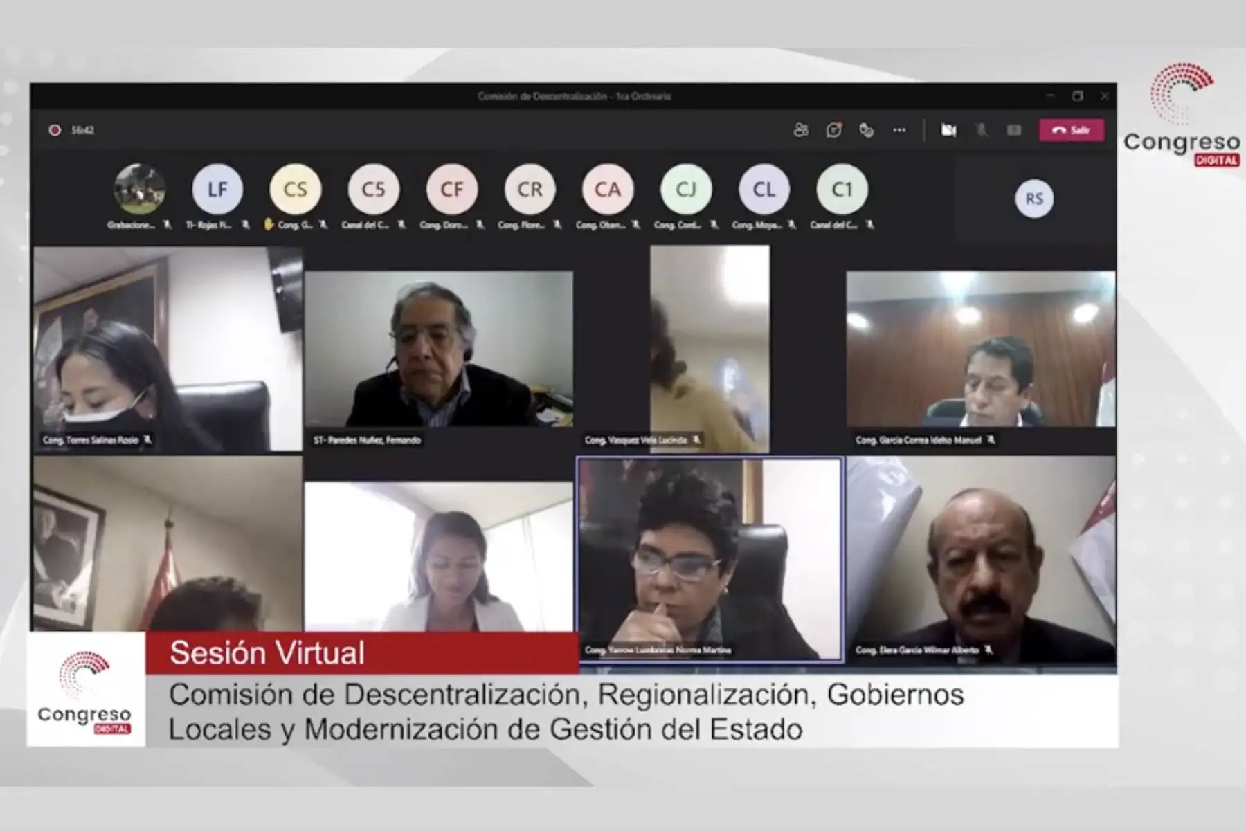 Integrantes de la Comisión de Descentralización del Congreso. ANDINA/Andrés Valle