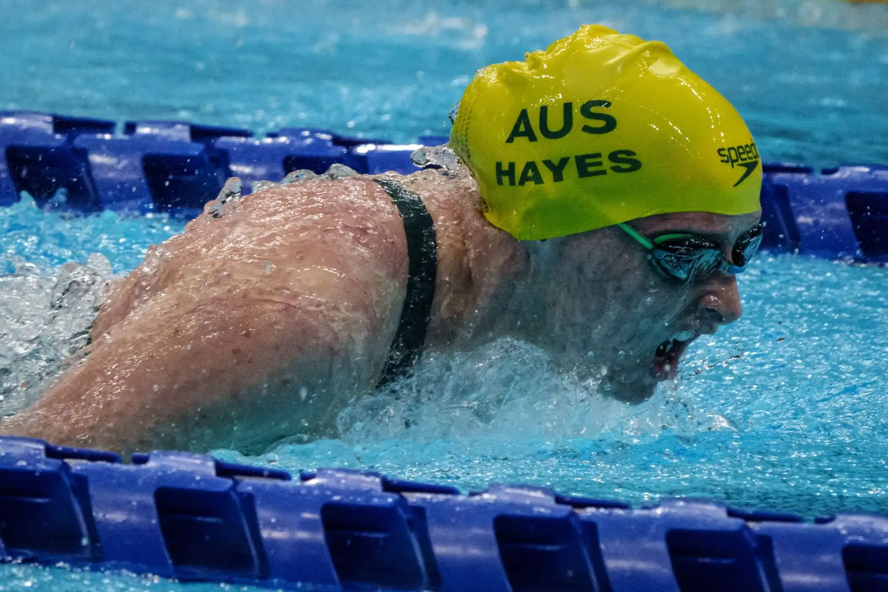 La australiana Kirralee Hayes compite durante una serie de eventos de natación femenina de 100 metros mariposa  en los Juegos Paralímpicos de Tokio 2020.
Foto: AFP
