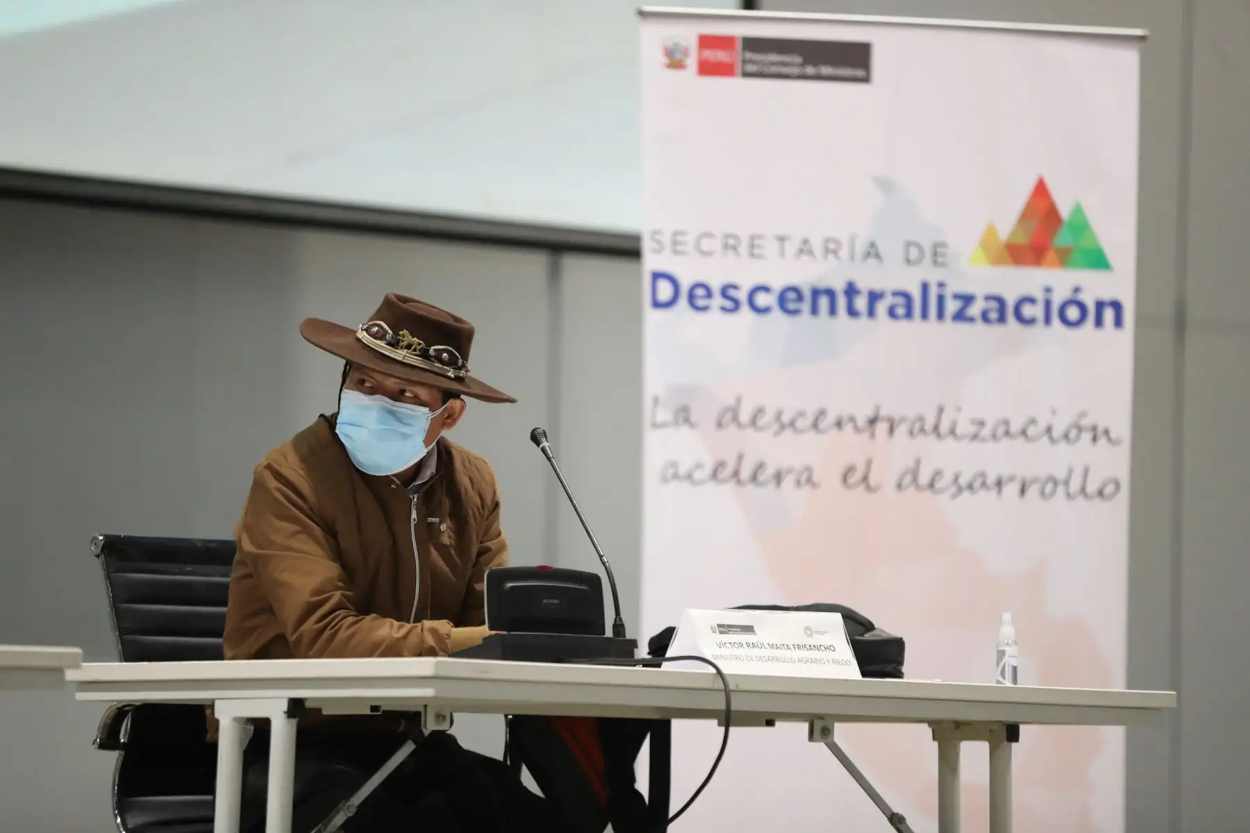El titular de la PCM, Guido Bellido,  inaugura reunión de Fortalecimiento del trabajo articulado entre el gobierno nacional y los gobiernos locales en San Borja. Foto: ANDINA/PCM