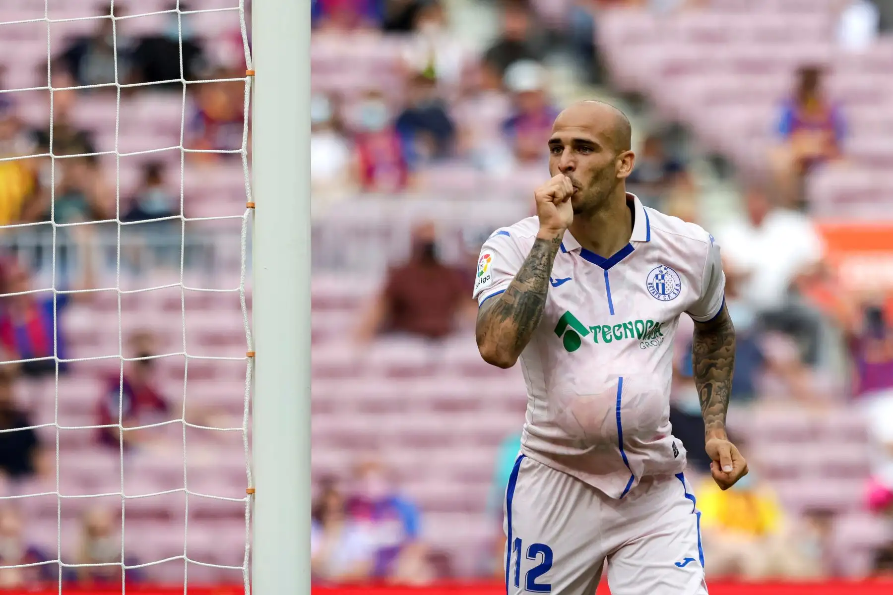 Sandro Ramírez del Getafe celebra tras marcar el 1-1 durante el partido correspondiente a la tercera jornada de LaLiga Santander. Foto: EFE