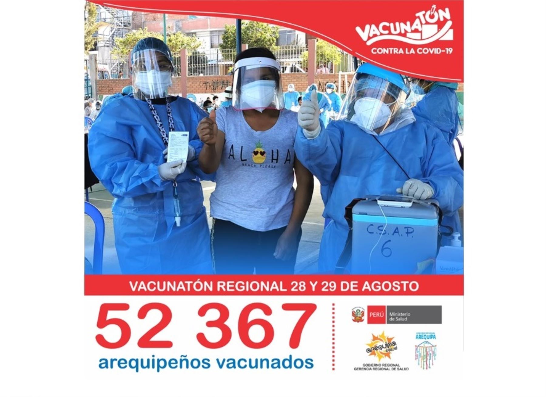 Más de 52,000 personas recibieron la dosis de la vacuna contra el covid-19 en Arequipa durante la última Vacunatón que se realizó el fin de semana. ANDINA/Difusión