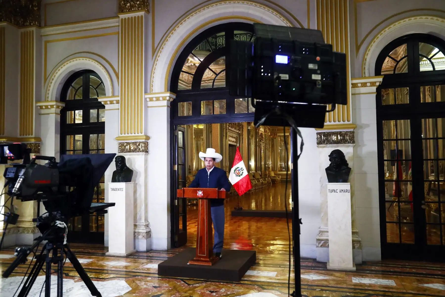 El presidente Pedro Castillo brinda un Mensaje a la Nación desde Palacio de Gobierno. Foto: ANDINA/Prensa Presidencia
