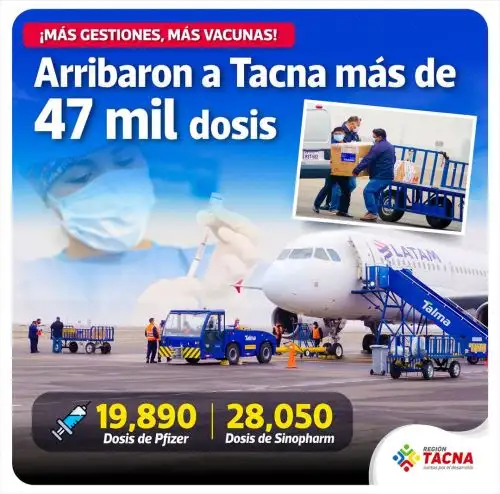 Tacna recibió un nuevo lote de mas de 47 mil dosis de vacunas contra la covid-19