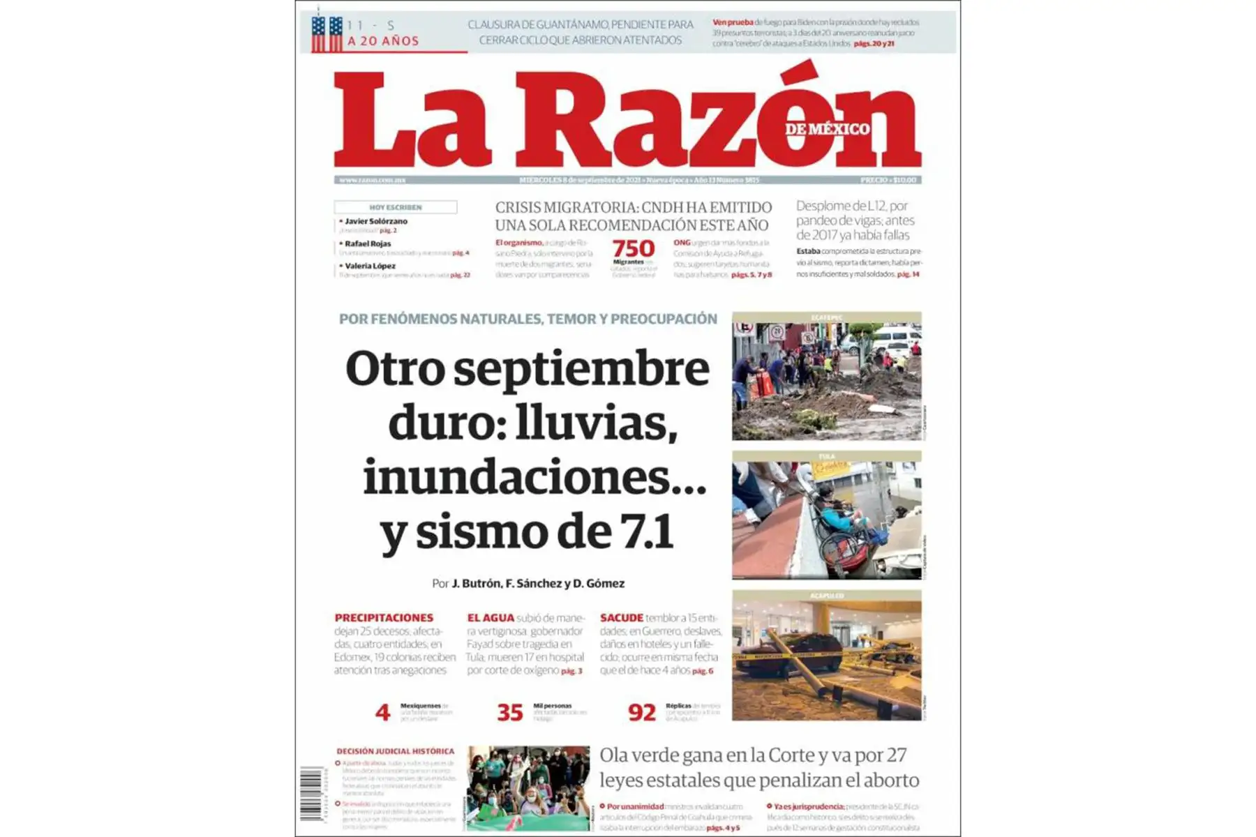 Así informan los medios sobre el terremoto de magnitud 7.1 en México. 
En la imagen portada de La Razón.
Foto: INTERNET/Medios