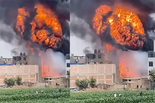 Incendio de grandes proporciones en la Asoc. Las Fresas - Puente Piedra. Captura vídeo Radar Puentepedrino