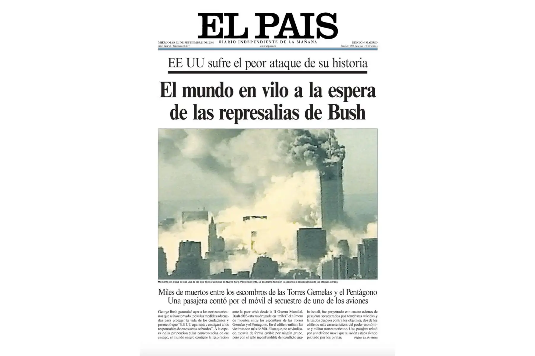 Así informó el diario El País un día después del 11 de Septiembre. Foto: Difusión