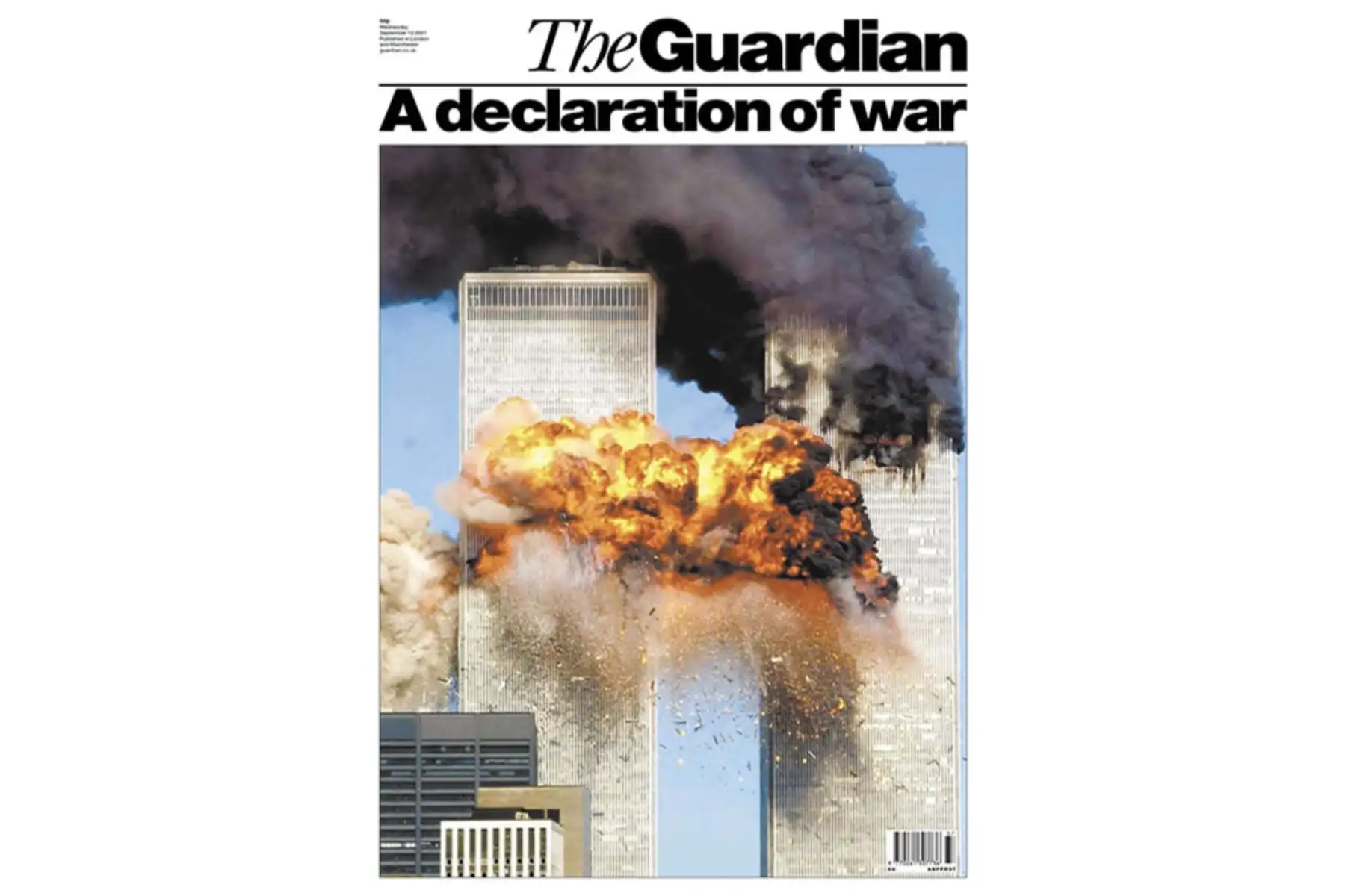 Así informó The Guardian un día después del 11 de Septiembre. Foto: Difusión