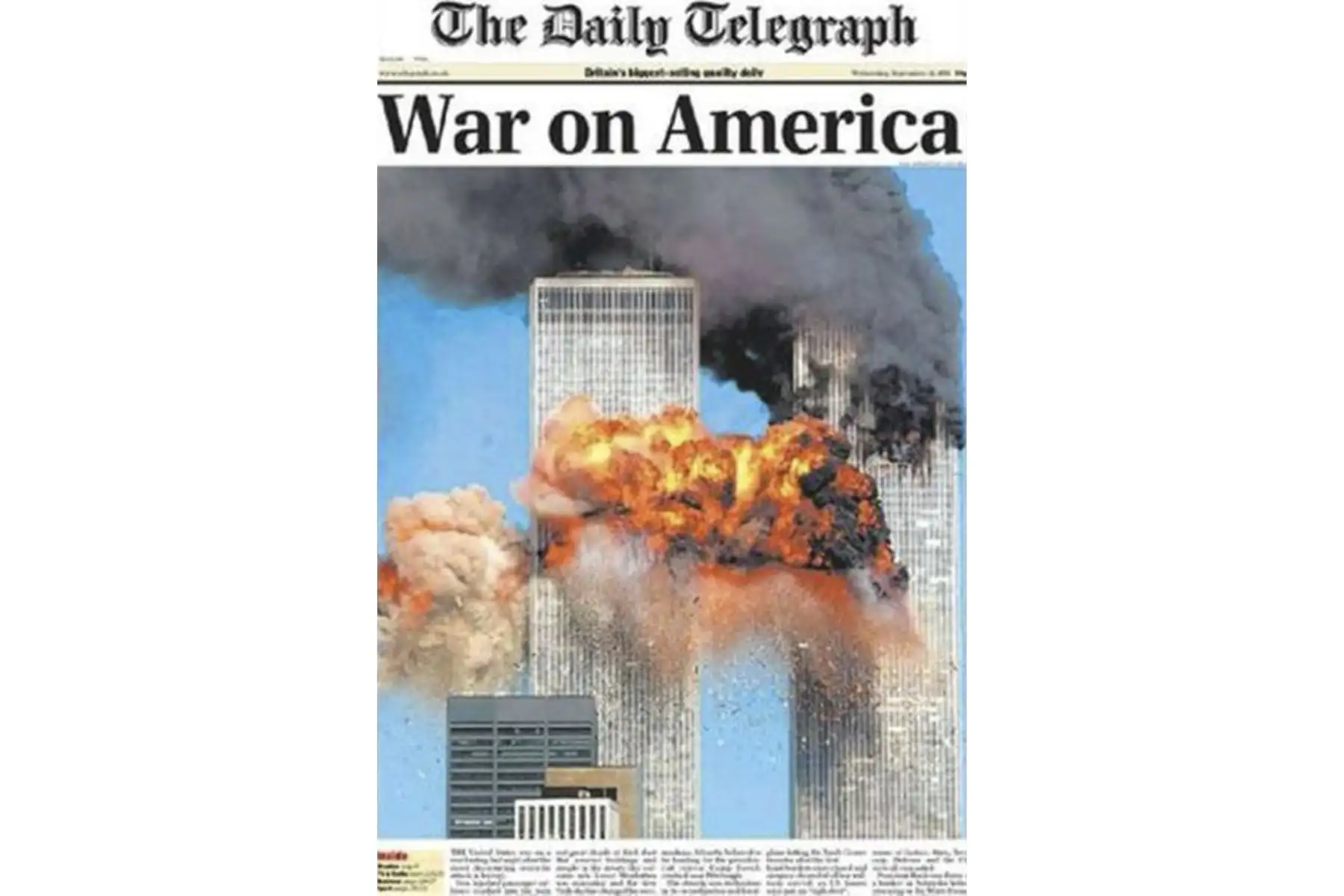 Así informó The Daily Telegraph un día después del 11 de Septiembre. Foto: Difusión