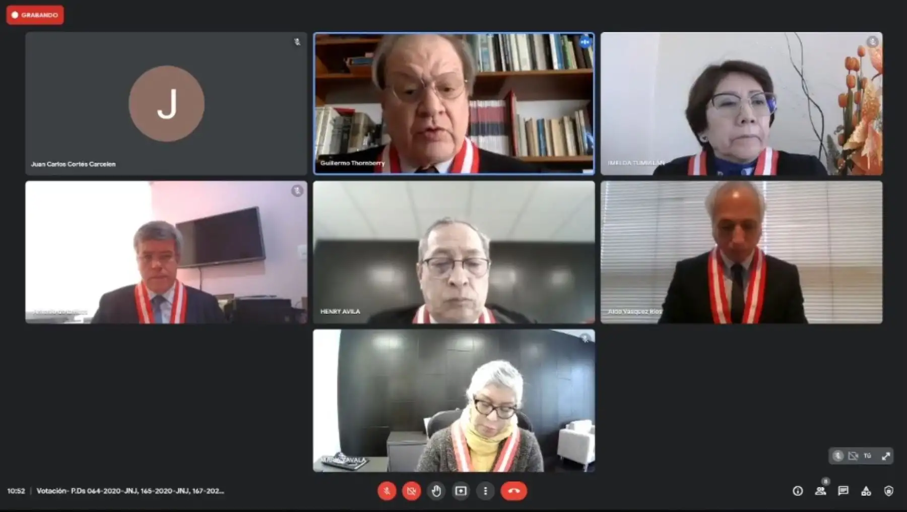 Sesión virtual de la Junta Nacional de Justicia, celebrada hoy.