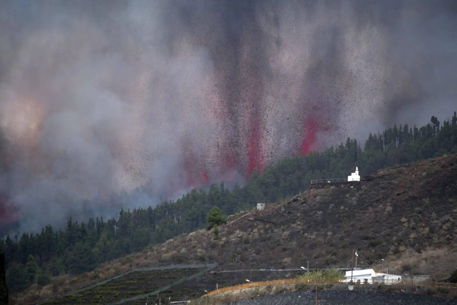 Luego de varios días de alerta por la actividad sísmica en el archipiélago, el volcán Cumbre Vieja de la isla canaria de La Palma, en España, entró en erupción este domingo. Foto: AFP