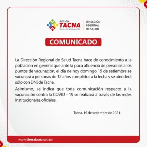 Región Tacna inicio vacunación a niños mayores de 12 años