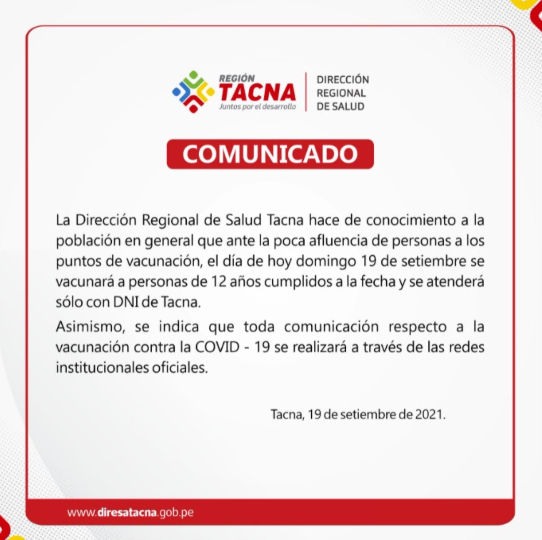 Región Tacna inicio vacunación a niños mayores de 12 años