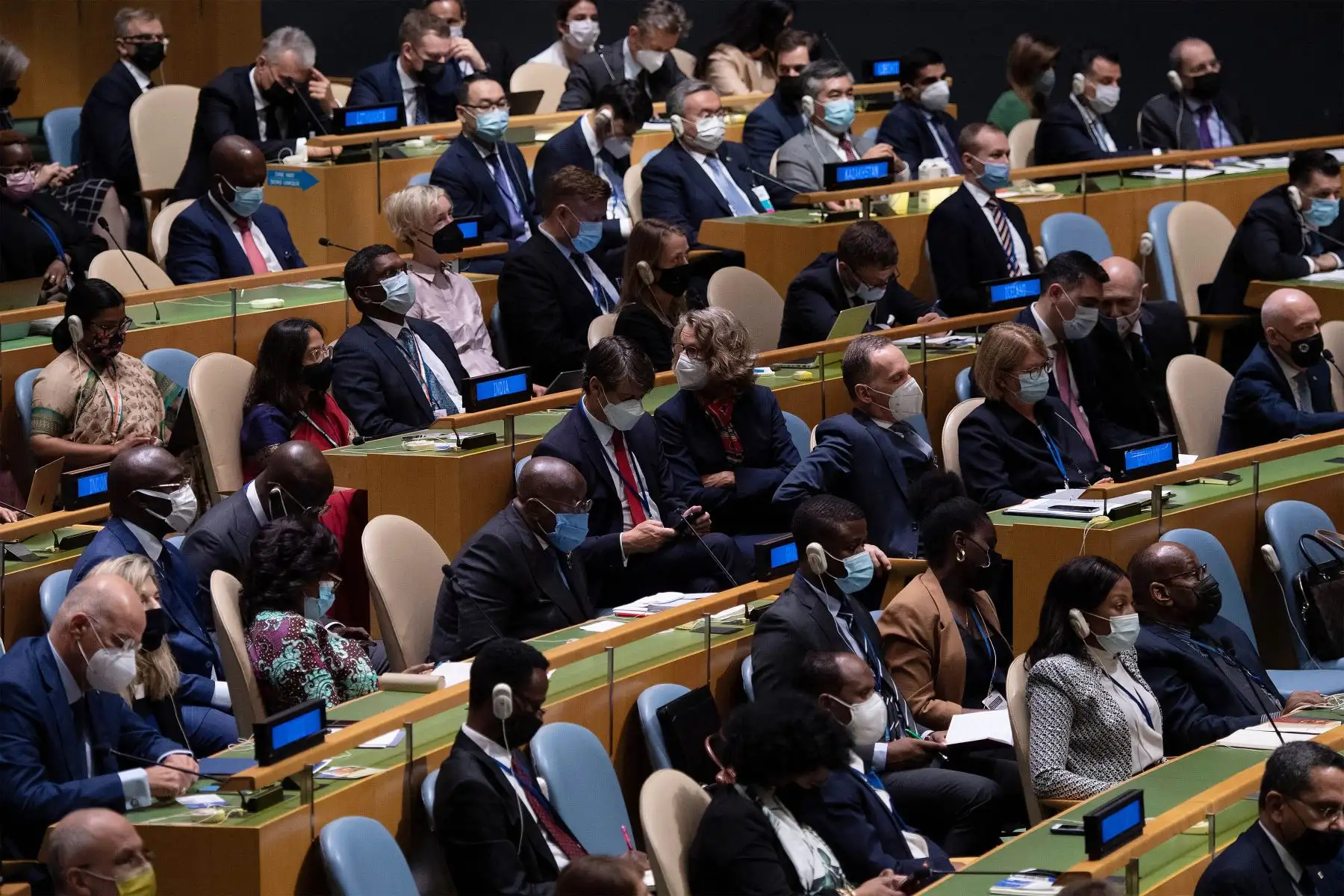 Los delegados escuchan mientras el presidente de los Estados Unidos, Joe Biden, se dirige al 76 ° período de sesiones de la Asamblea General de la ONU en Nueva York.
Foto: AFP