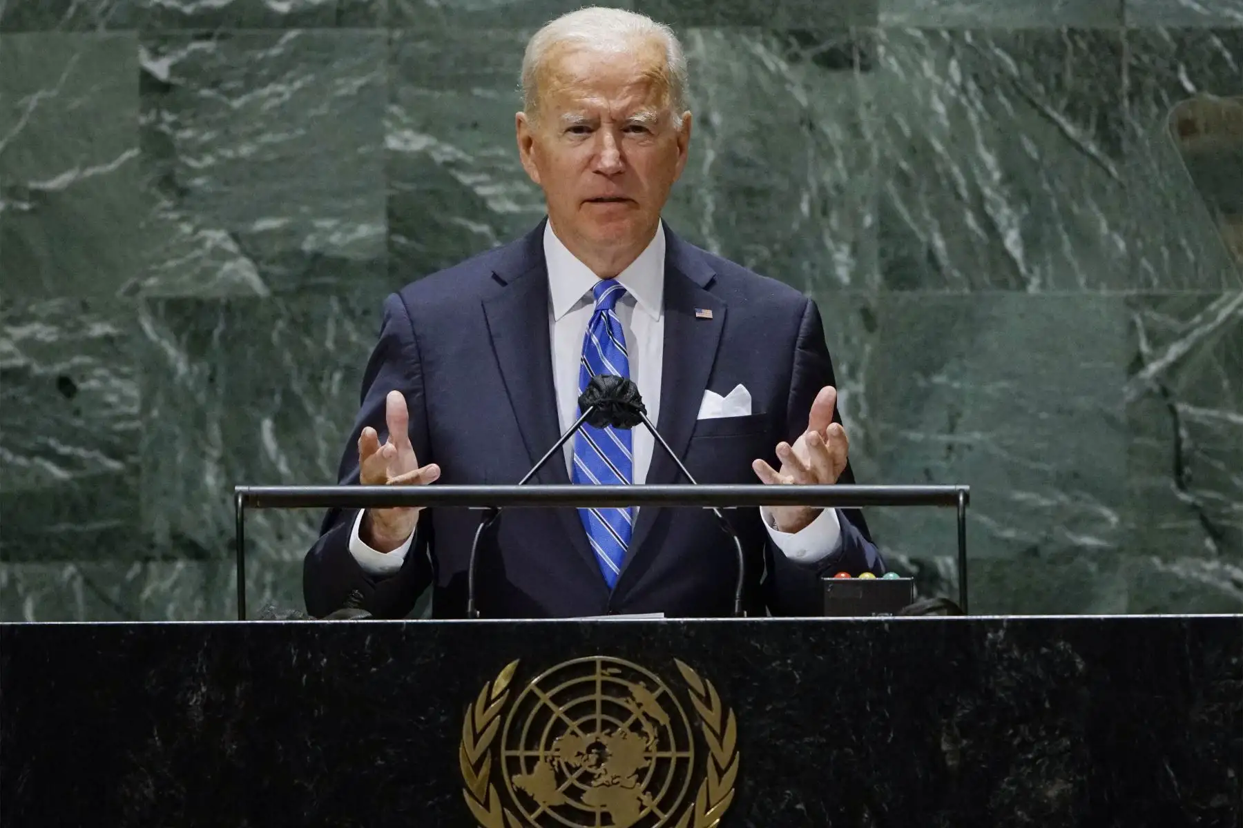 El presidente de los Estados Unidos, Joe Biden, se dirige al 76 ° período de sesiones de la Asamblea General de la ONU  en la sede de la ONU en la ciudad de Nueva York.
Foto: AFP