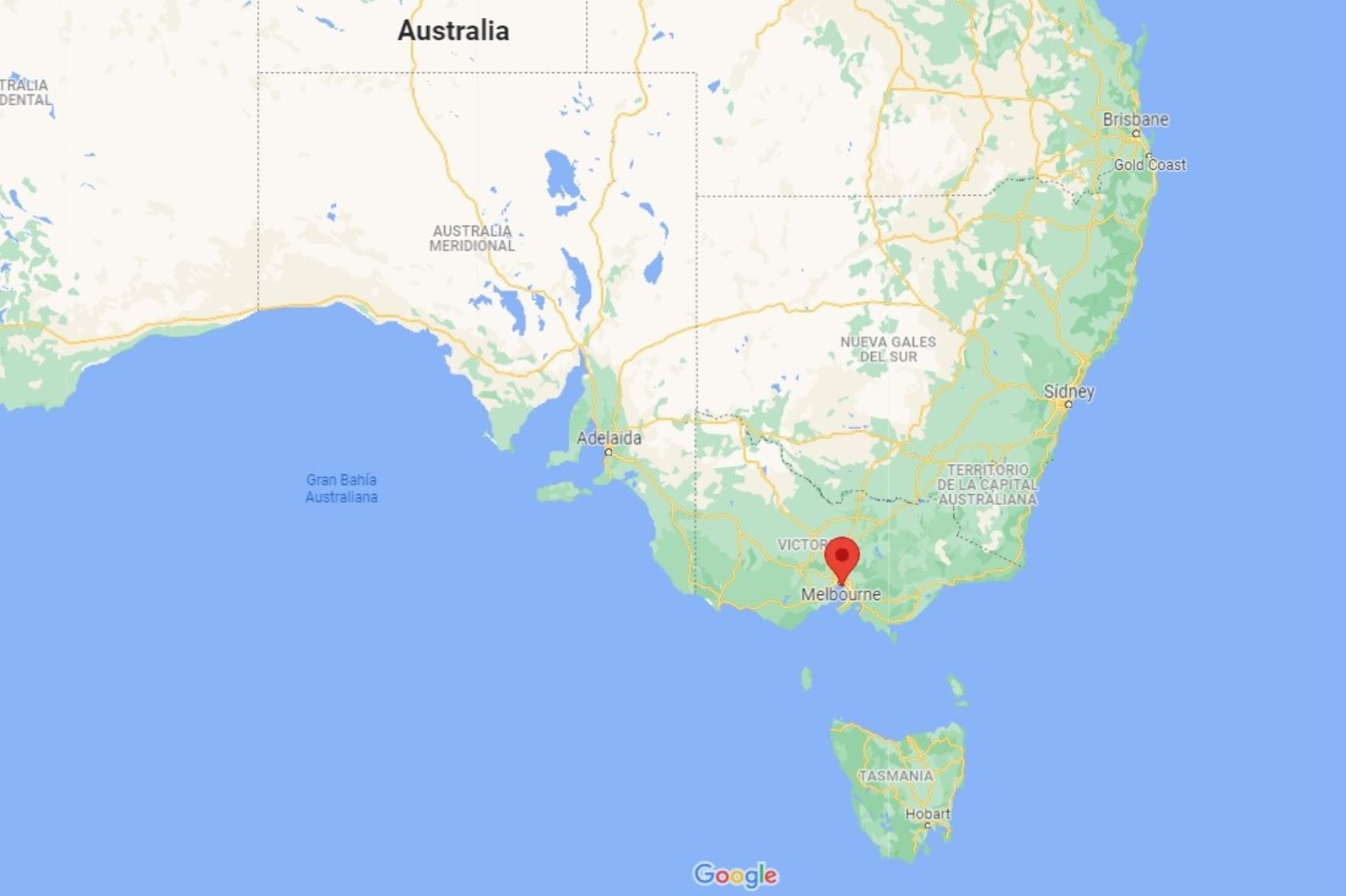 Mapa de ubicación de Melbourne, en Australia. Imagen: Google Maps.