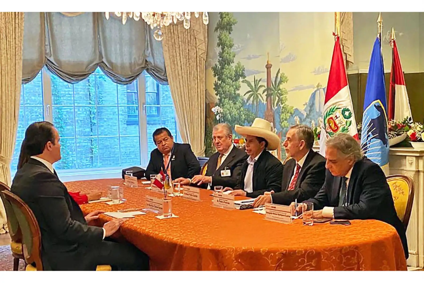 El jefe de Estado, Pedro Castillo, sostuvo una reunión bilateral con el presidente del BID, Mauricio Claver-Carone, donde abordaron el apoyo a la reactivación económica en las regiones, en los sectores de salud, educación, saneamiento y transportes, entre otros. Foto: ANDINA/Prensa Presidencia