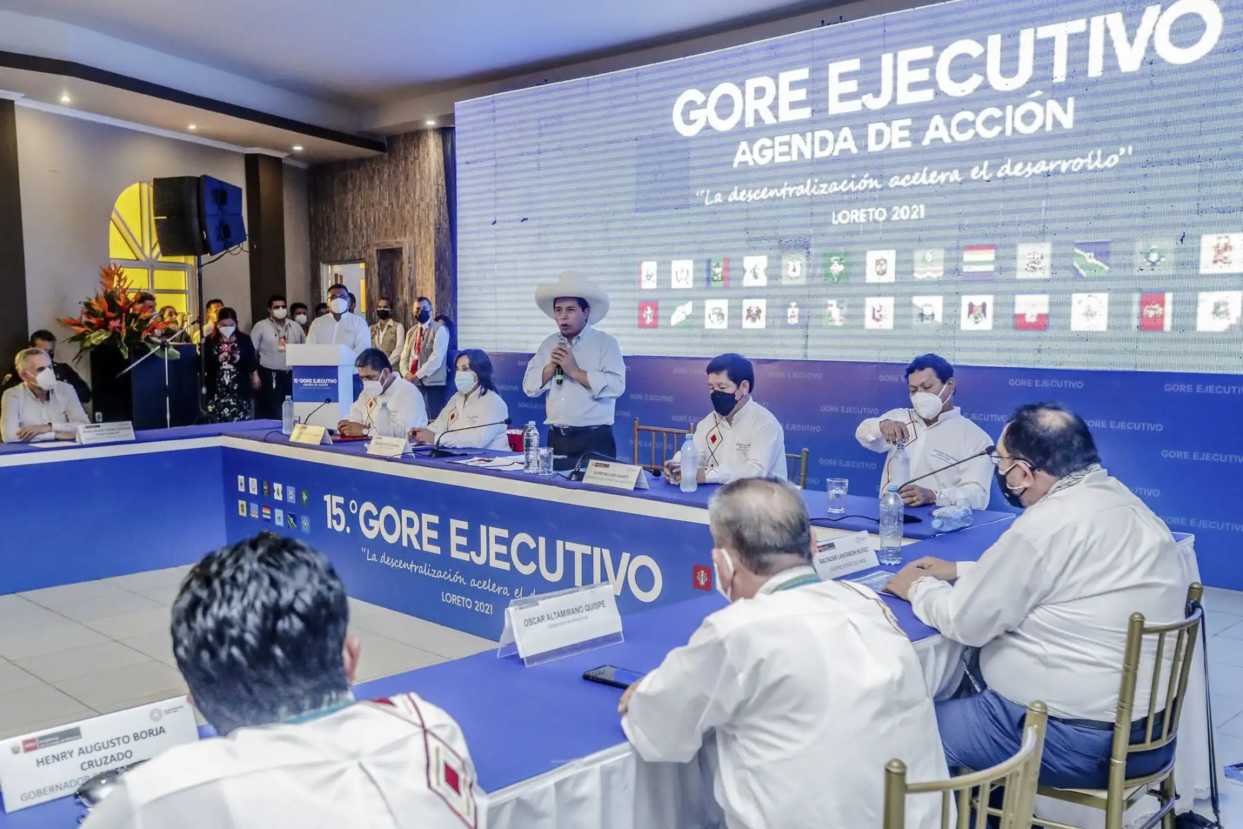 El presidente de la República, Pedro Castillo, clausura el 15º GORE Ejecutivo, en Iquitos. Foto: Presidencia