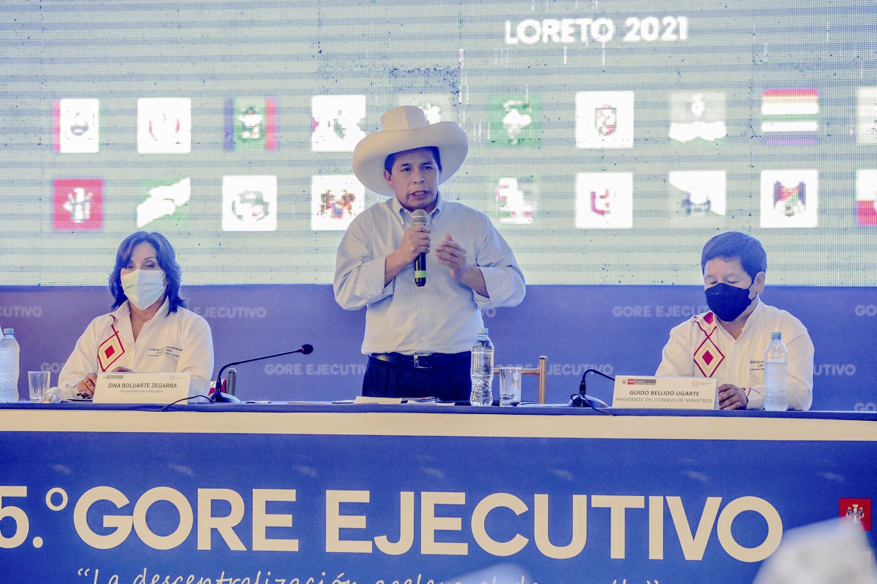 El presidente de la República, Pedro Castillo, clausura el 15º GORE Ejecutivo, en Iquitos. Foto: Presidencia