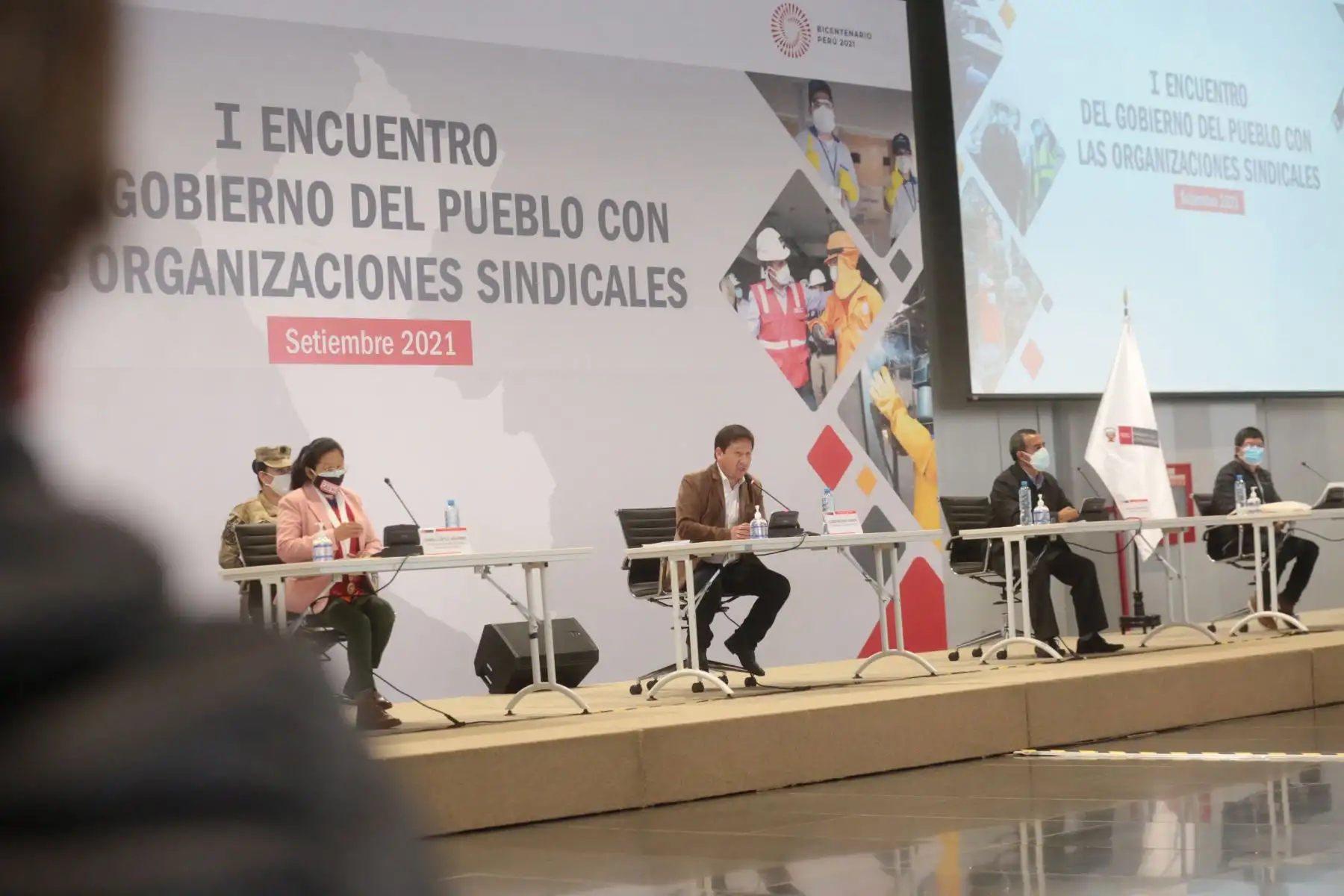 El Presidente del Consejo de Ministros, Guido Bellido, participa de la apertura del Primer Encuentro del Gobierno del Pueblo con las Organizaciones Sindicales", organizado por el Ministerio de Trabajo y Promoción del Empleo de Perú (MTPE). Foto: ANDINA/PCM