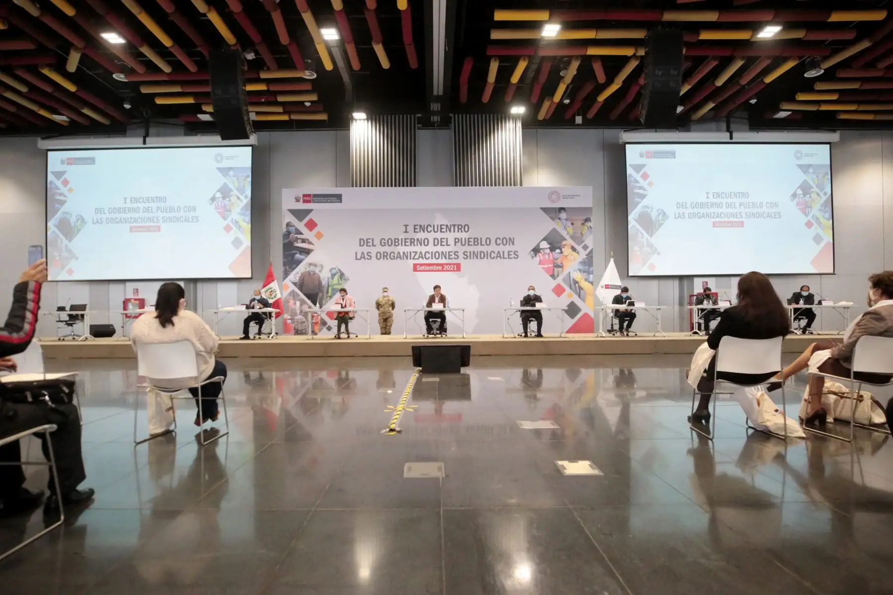 El Presidente del Consejo de Ministros, Guido Bellido, participa de la apertura del Primer Encuentro del Gobierno del Pueblo con las Organizaciones Sindicales", organizado por el Ministerio de Trabajo y Promoción del Empleo de Perú (MTPE). Foto: ANDINA/PCM
