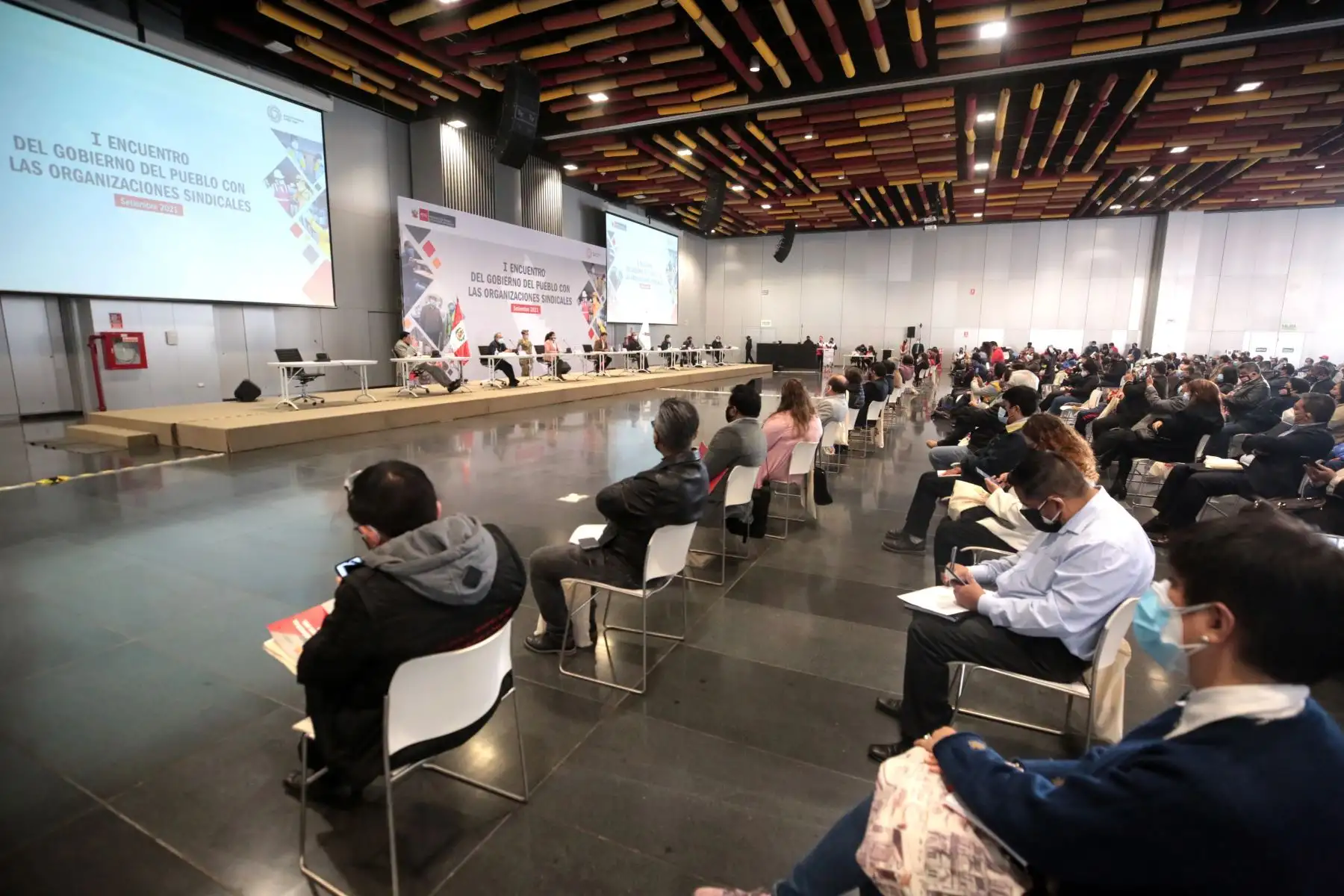El Presidente del Consejo de Ministros, Guido Bellido, participa de la apertura del Primer Encuentro del Gobierno del Pueblo con las Organizaciones Sindicales", organizado por el Ministerio de Trabajo y Promoción del Empleo de Perú (MTPE). Foto: ANDINA/PCM