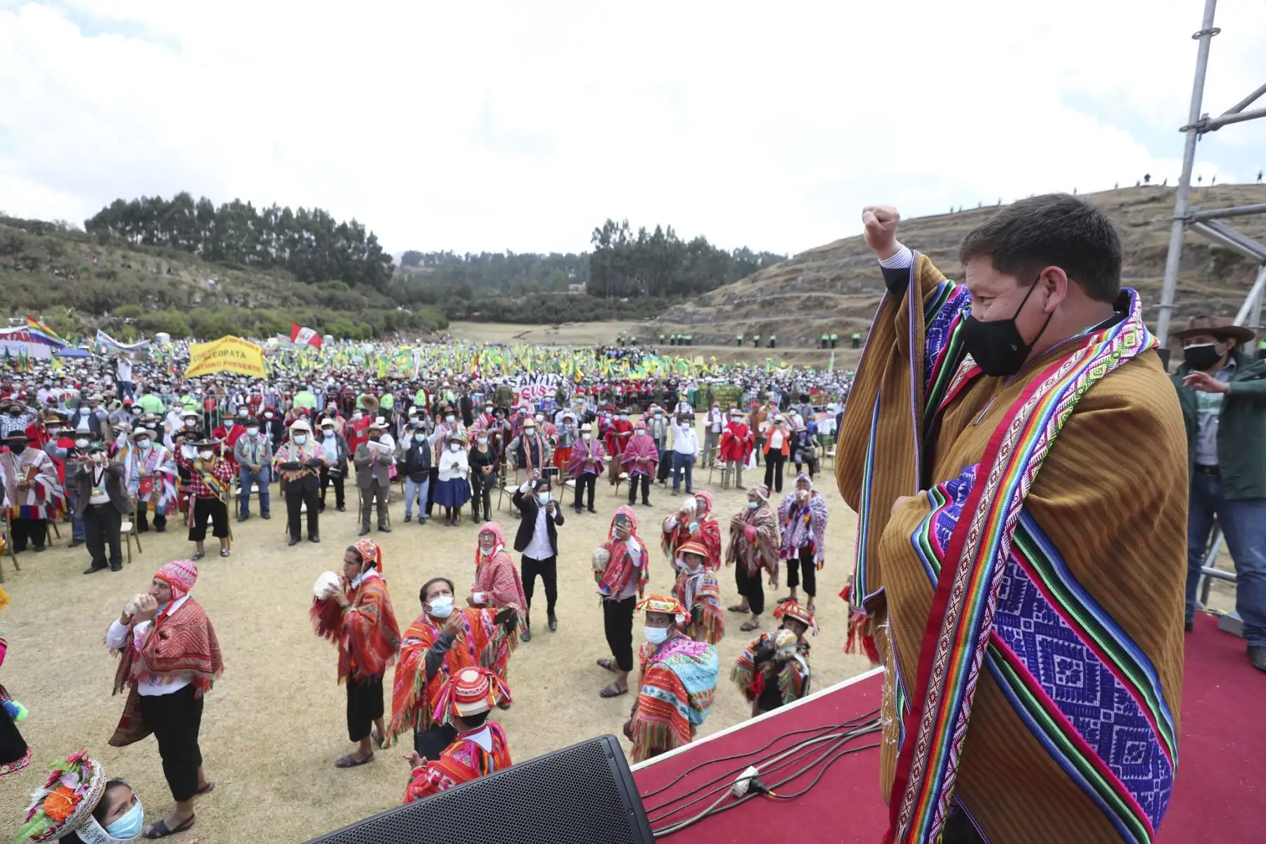 Lanzamiento de la II Reforma Agraria en la fortaleza de Sacsayhuamán, en el Cusco. Participa el presidente del Consejo de Ministros, Guido Bellido. Foto: ANDINA/PCM