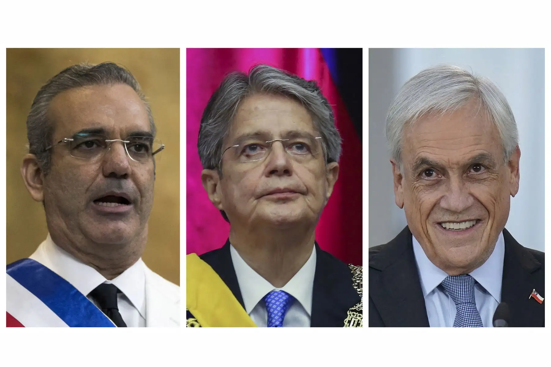 Presidente de República Dominicana, Luis Abinader (izq.), el presidente de Ecuador, Guillermo Lasso (C)  y el presidente de Chile, Sebastián Piñera son unas de las muchas personalidades involucrada en el escándalo financiero de los Pandora Papers. Foto: AFP