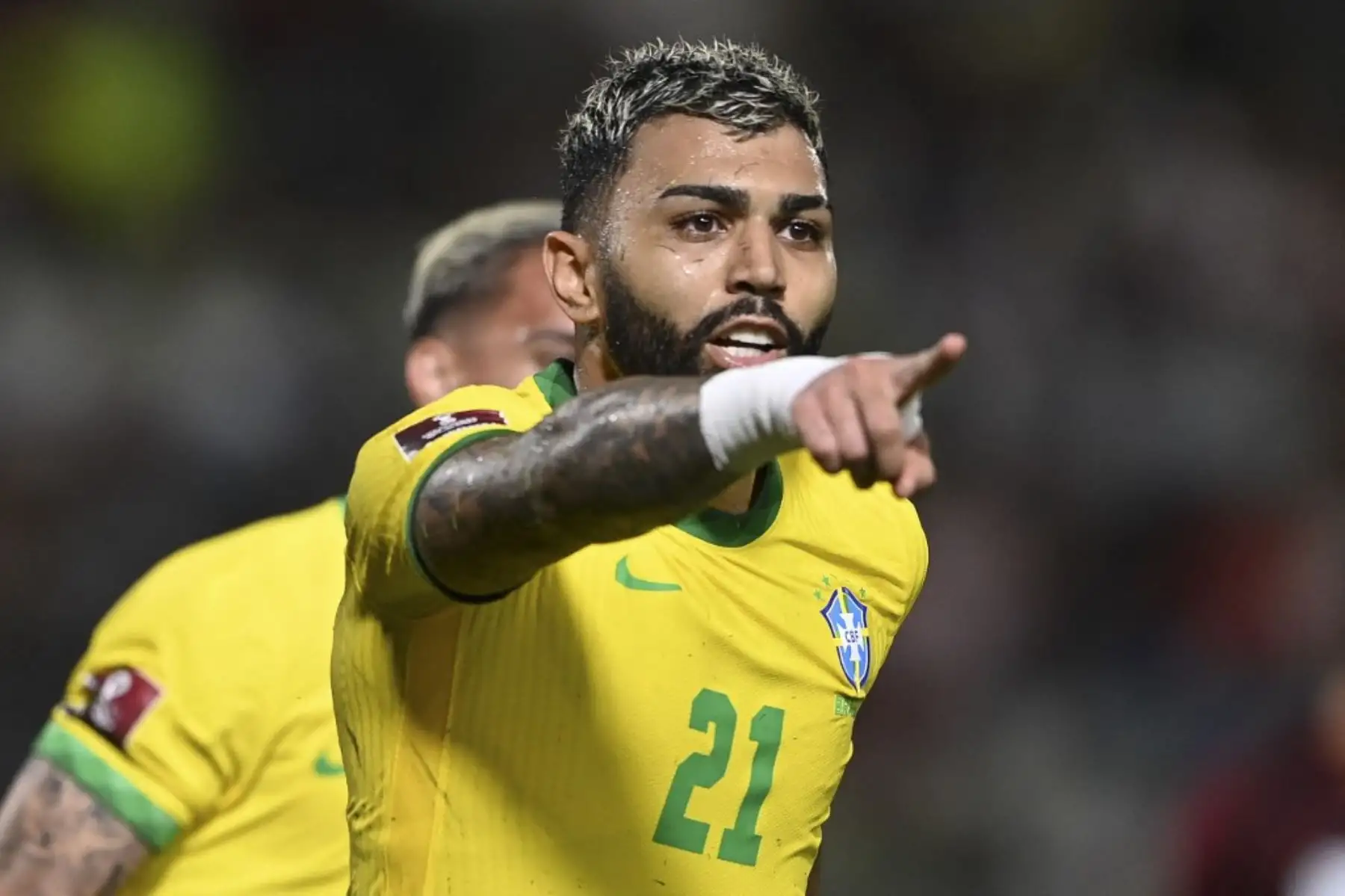 Gabriel Barbosa de Brasil celebra tras anotar contra Venezuela durante el partido de fútbol de clasificación sudamericano para la Copa Mundial de la FIFA Qatar 2022 en el Estadio Olímpico UCV en Caracas el 7 de octubre de 2021. Foto: AFP